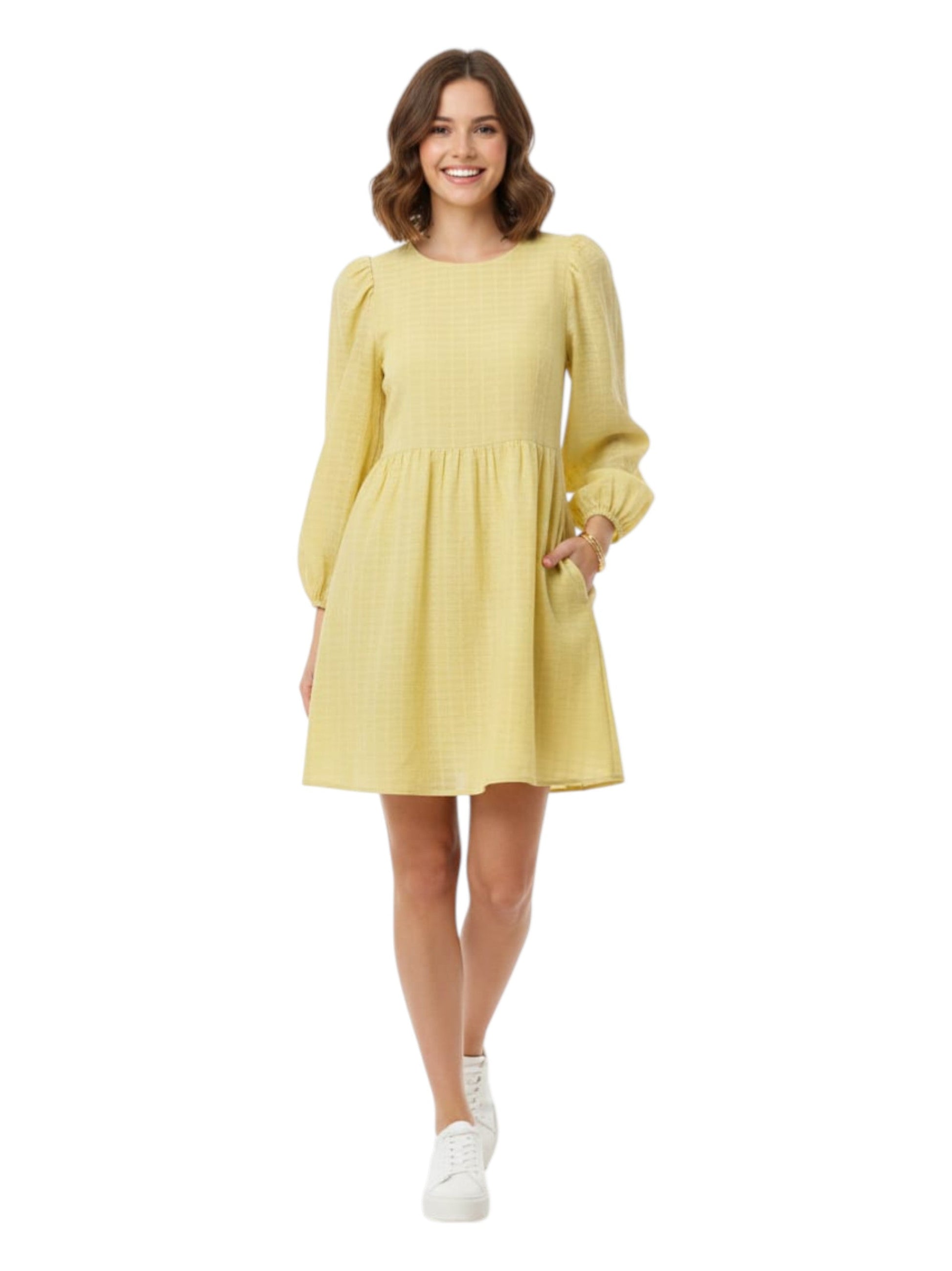 Women's Plain Solid Dress Open Back,Yellow