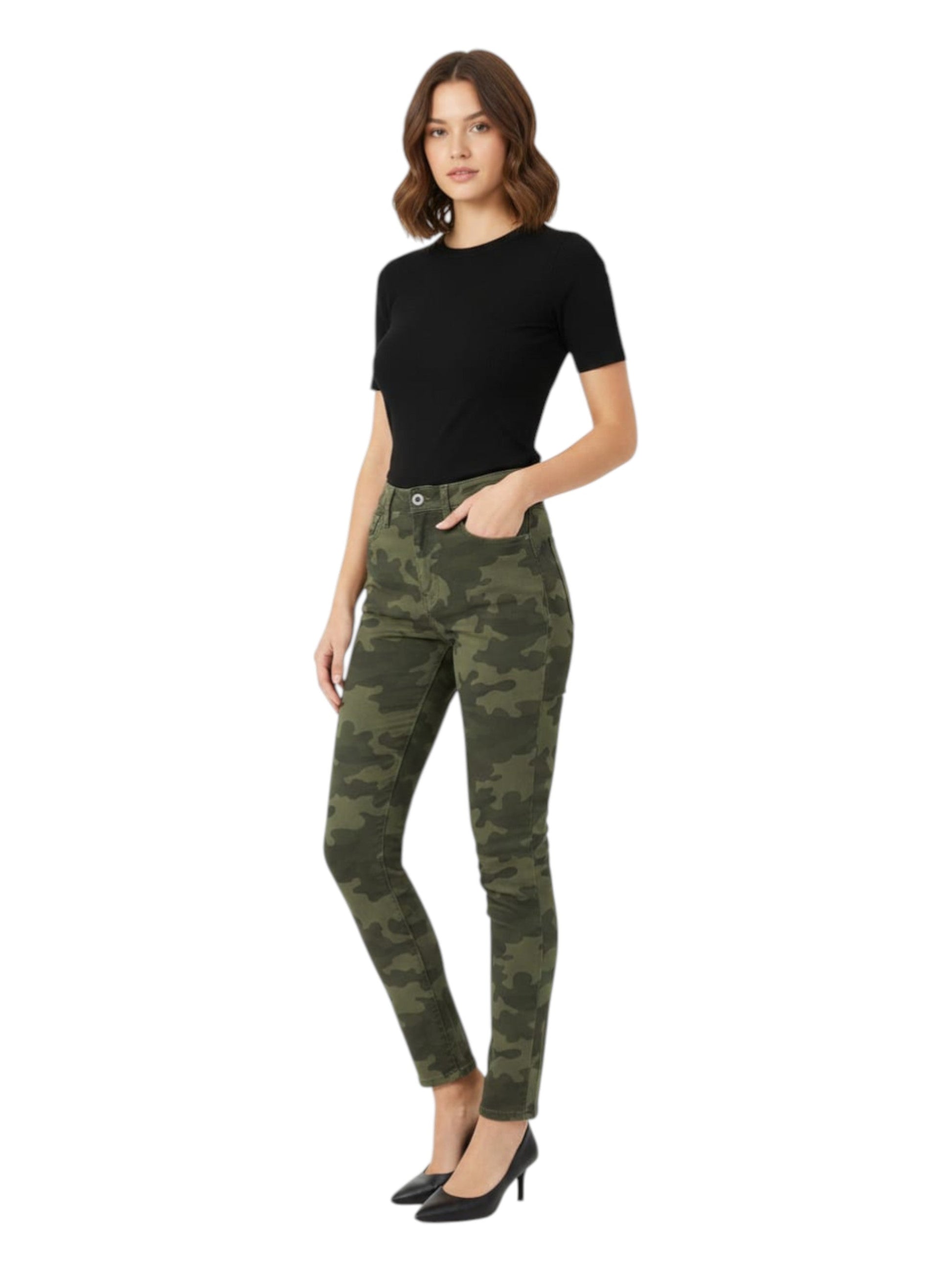 Women's Camo Printed Jeans,Olive