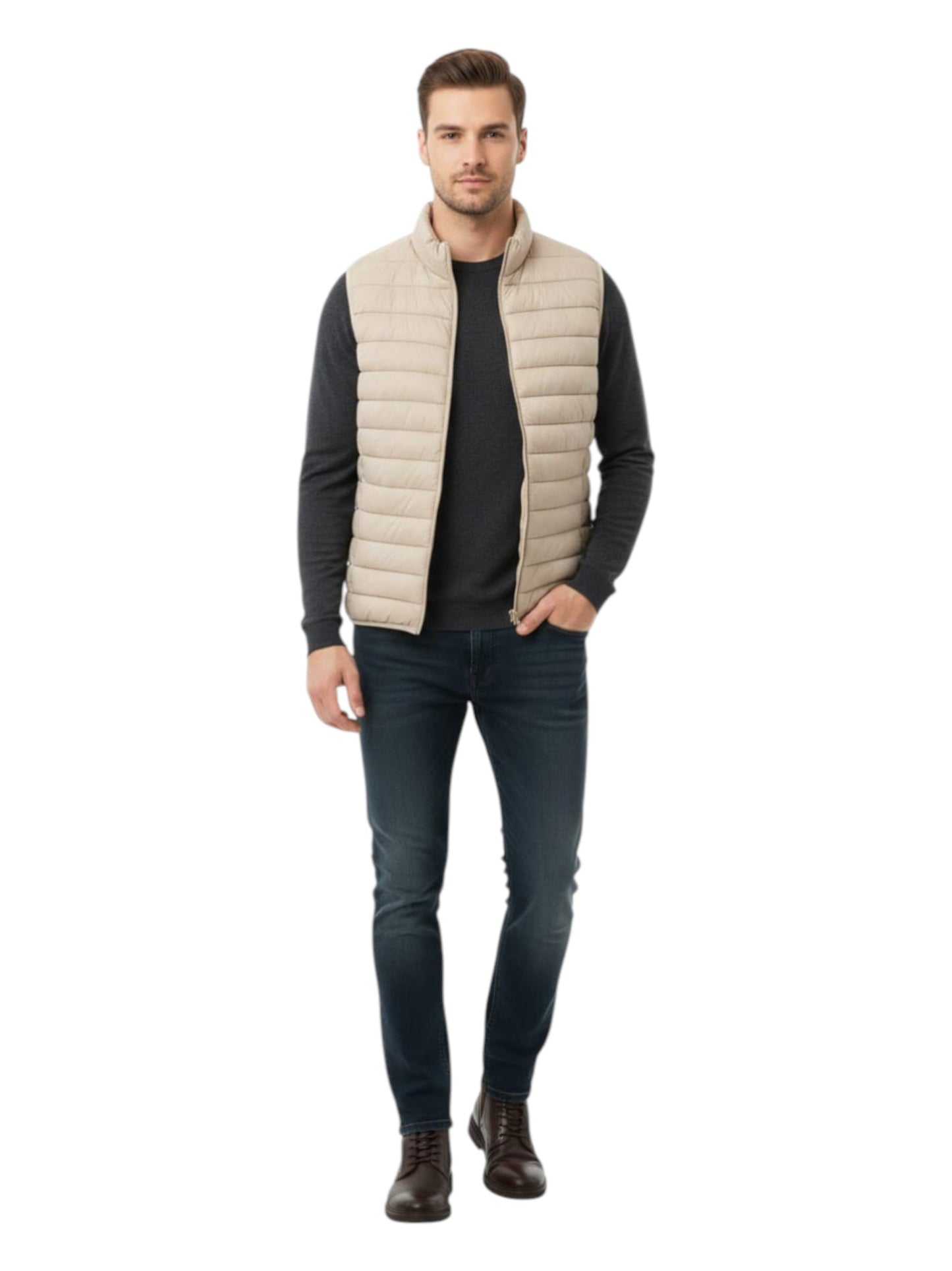 Men's Quilted Vest,Beige