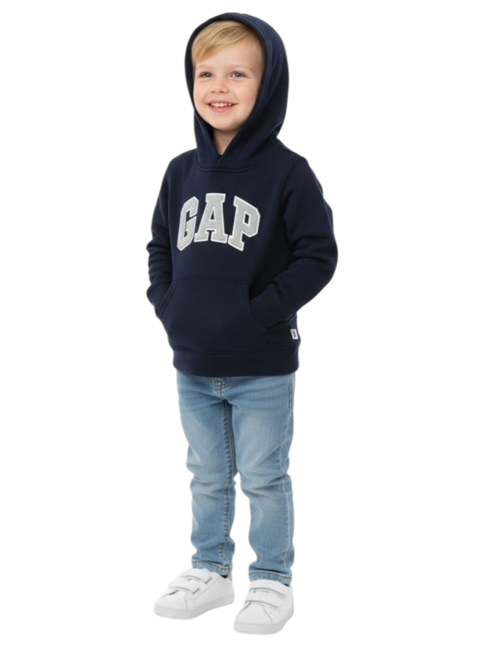 Kids Boy's Brand Logo Printed Hoodie,Navy