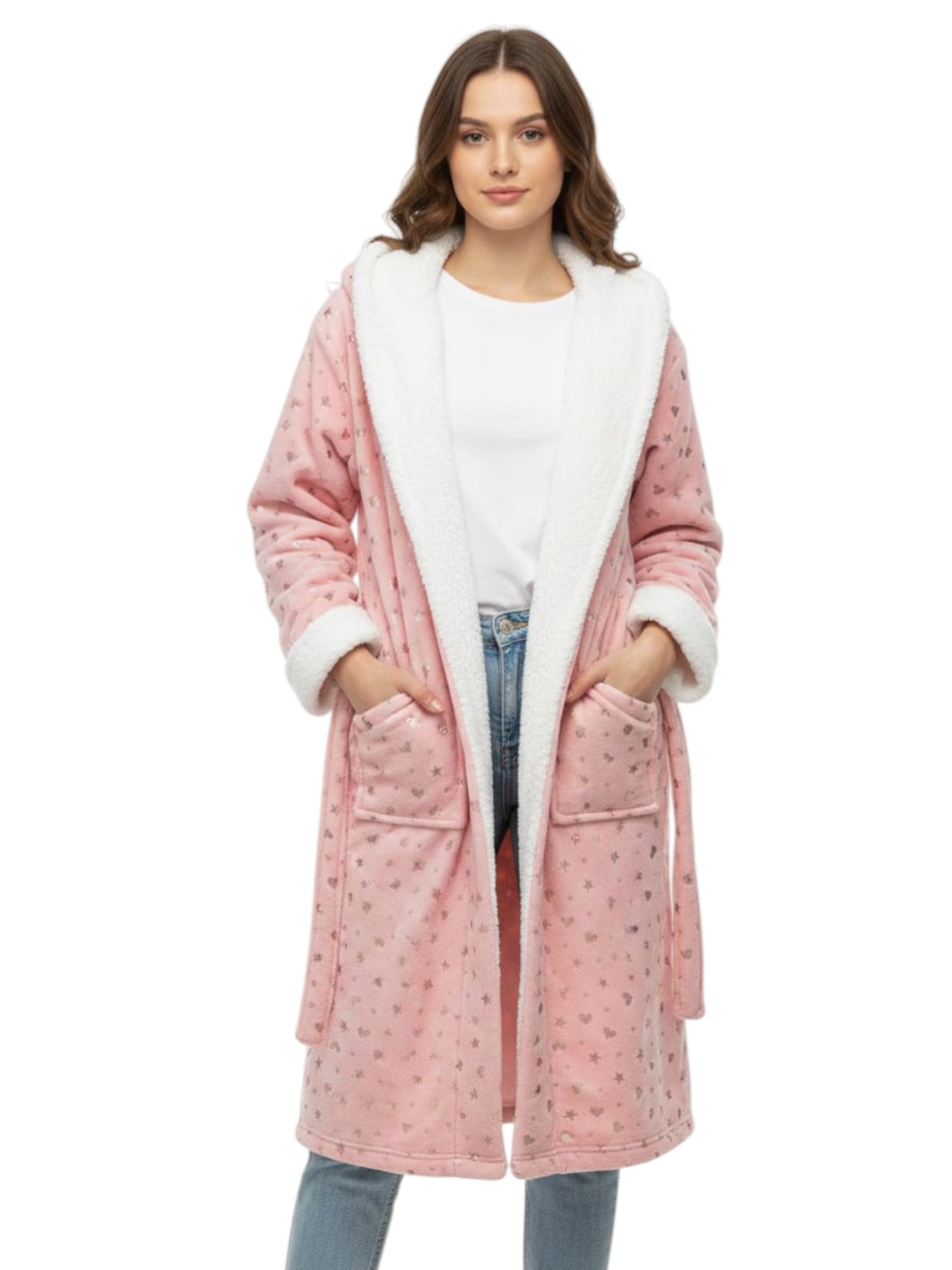Women's Printed Robe,Light Pink