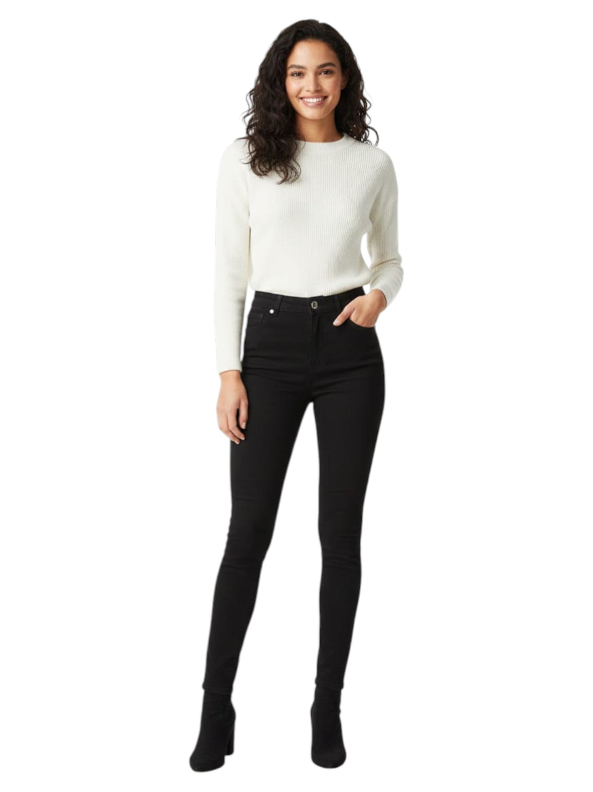 Women's Plain Solid Jeans,Black