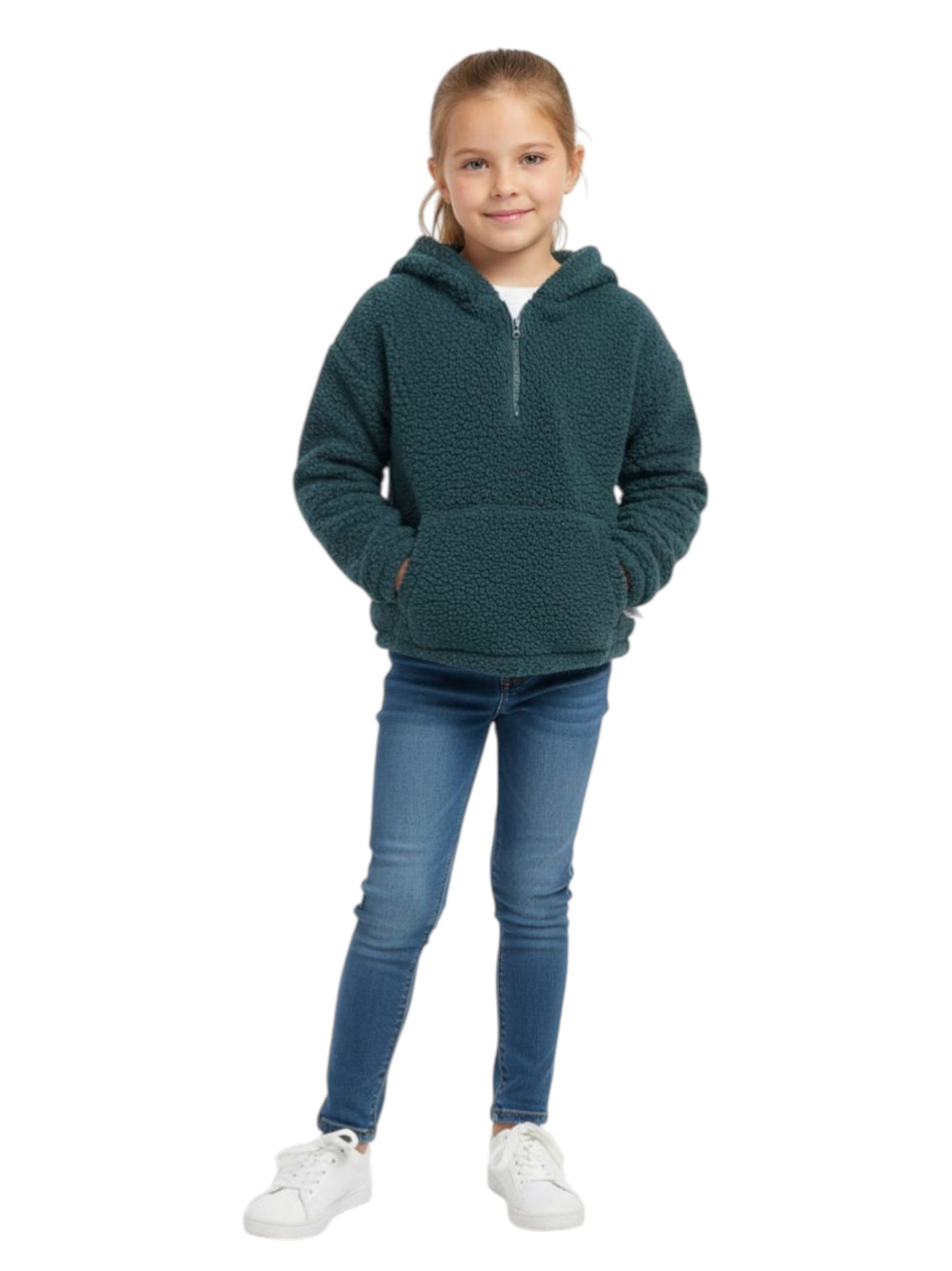 Kids Girl's Plain Faux Fur Hoodie,Navy