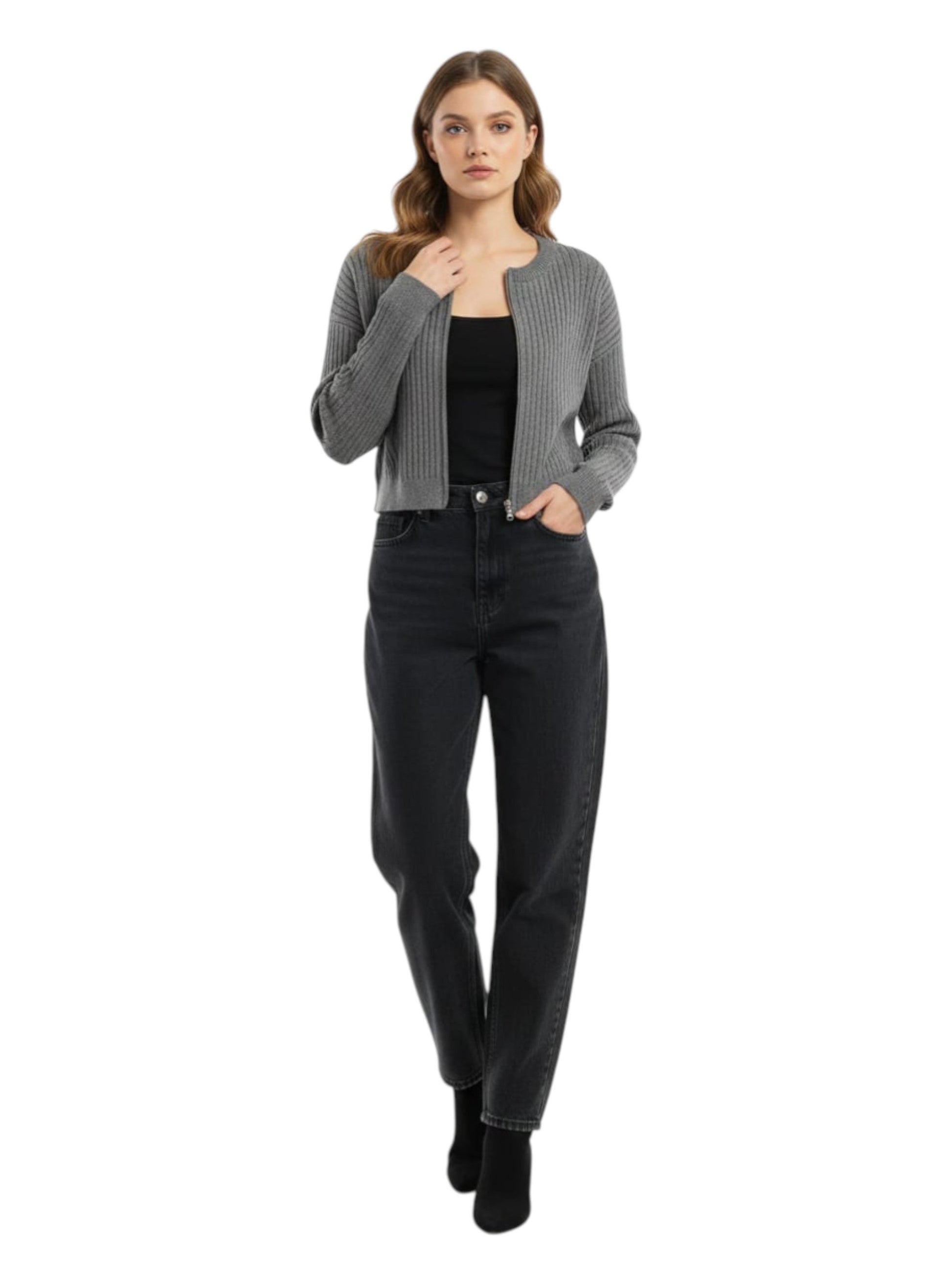 Women's Ribbed Top,Grey