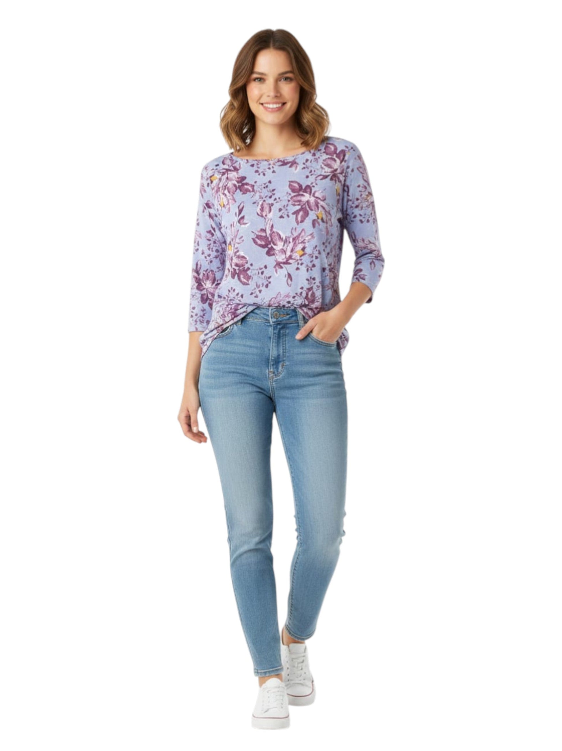 Women's Flora Printed Top,Purple