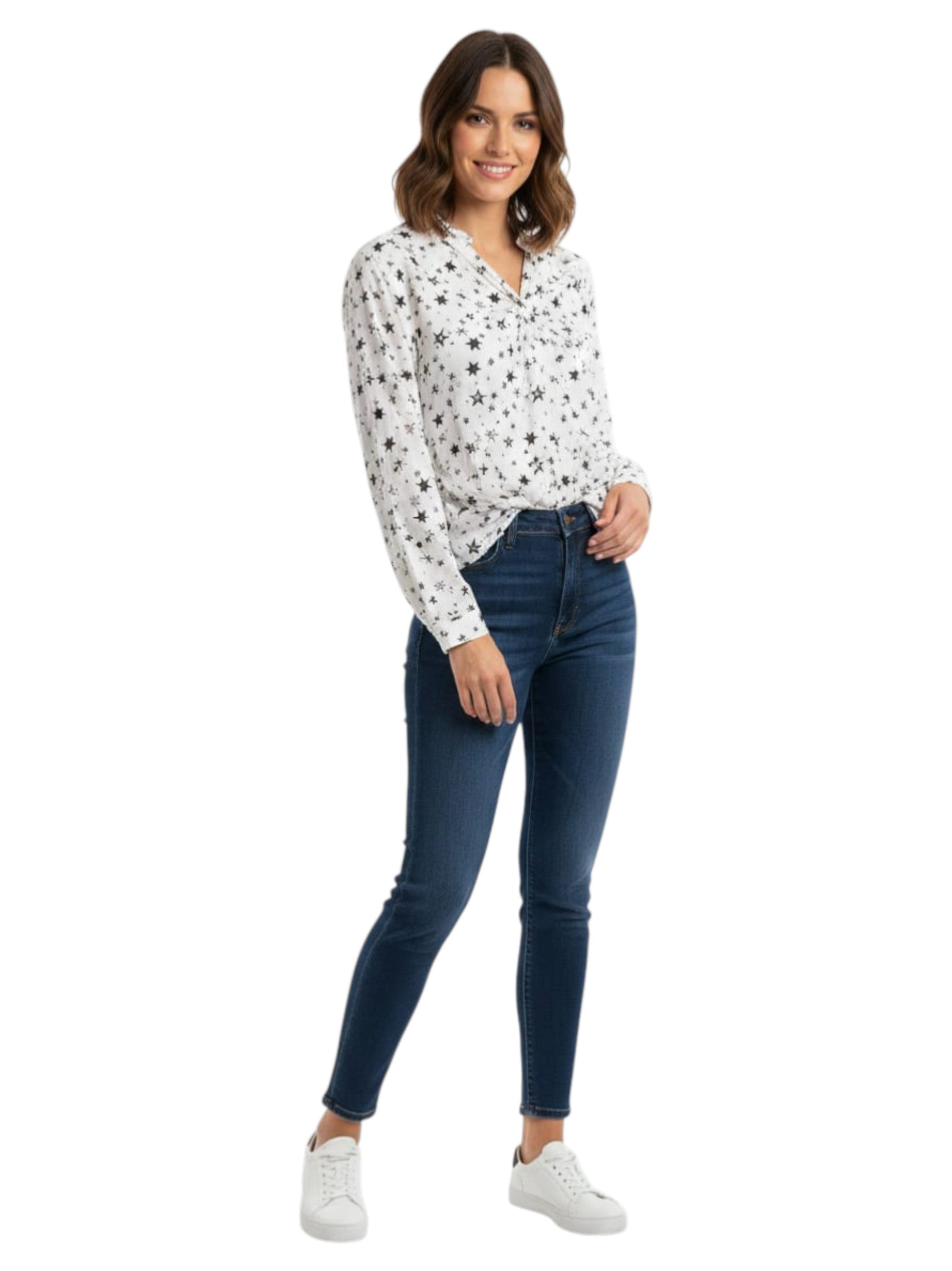 Women's Starss Printed Top,White