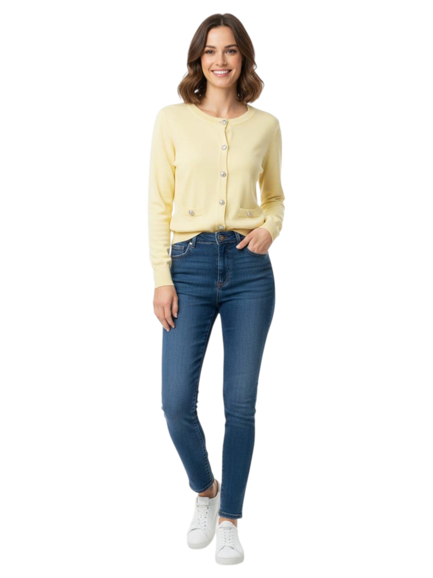 Women's Plain Solid Cardigan,Yellow