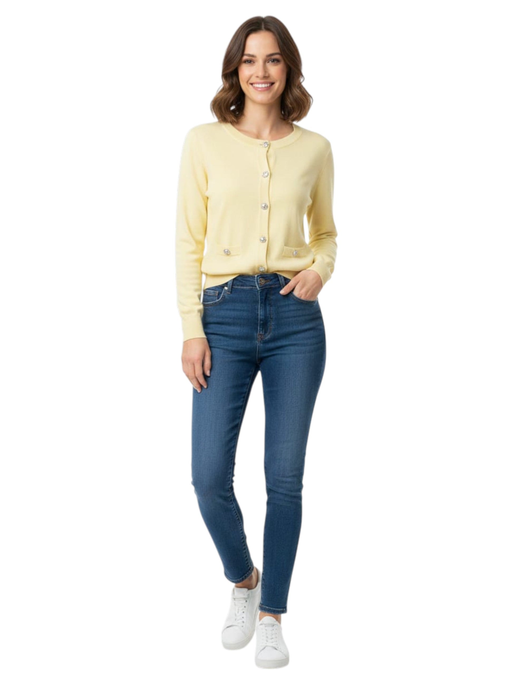 Women's Plain Solid Cardigan,Yellow