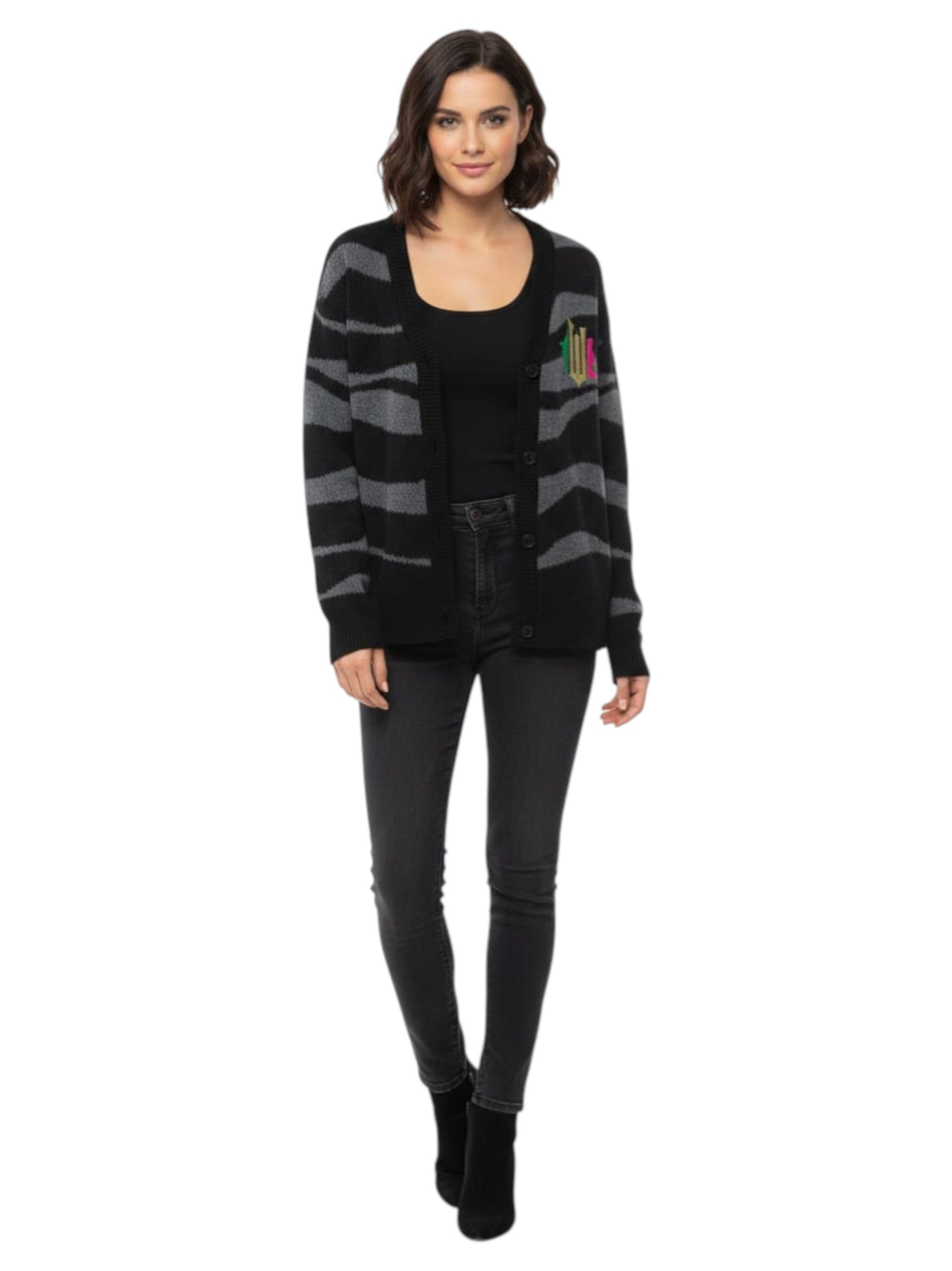 Women's Colorblocked Cardigan,Black/Grey