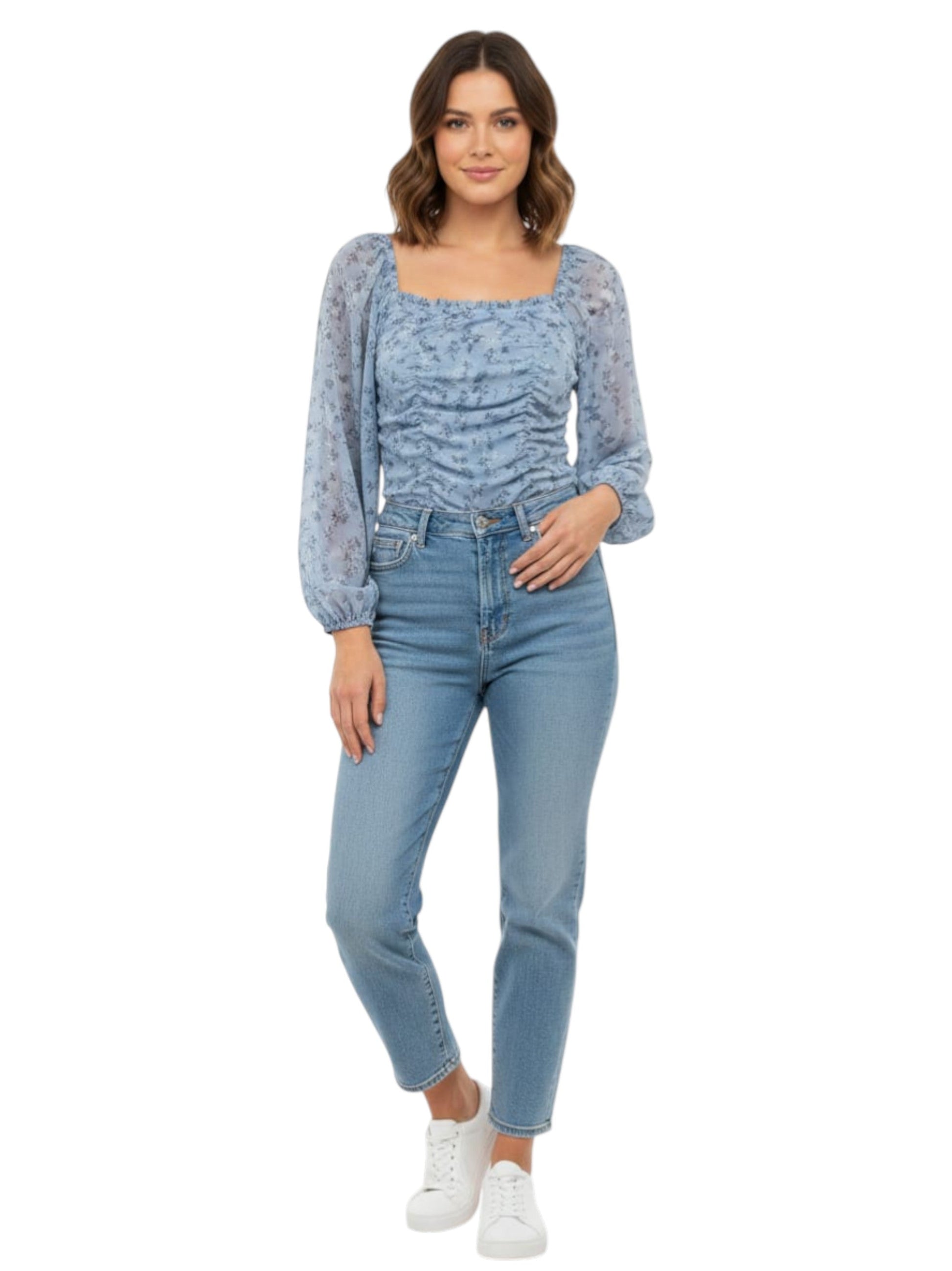 Women's Floral Printed Top,Light Blue