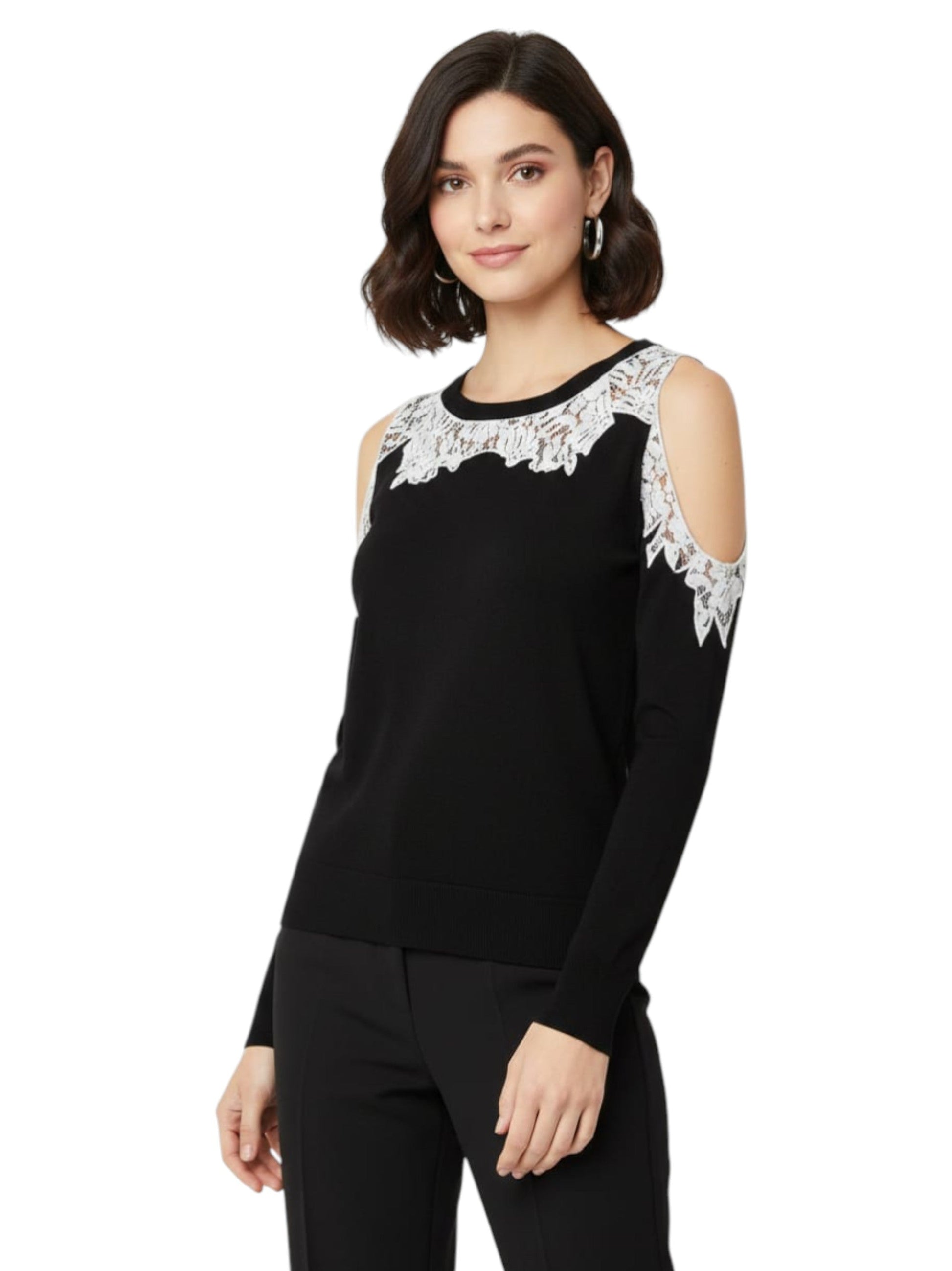 Women's Floral Lace Printed Top,Black