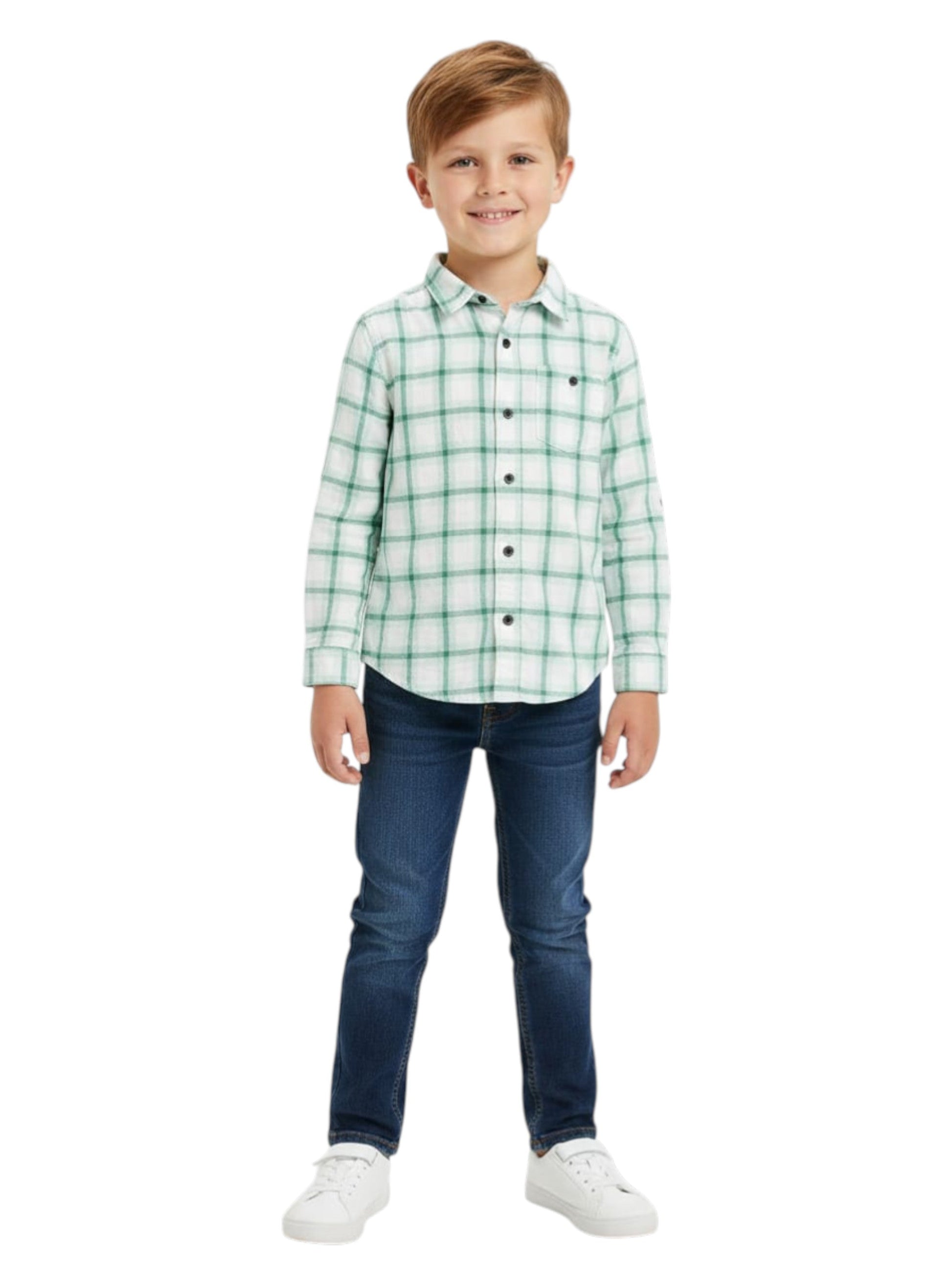 Kids Boy's Plaid Chemise,Light Green