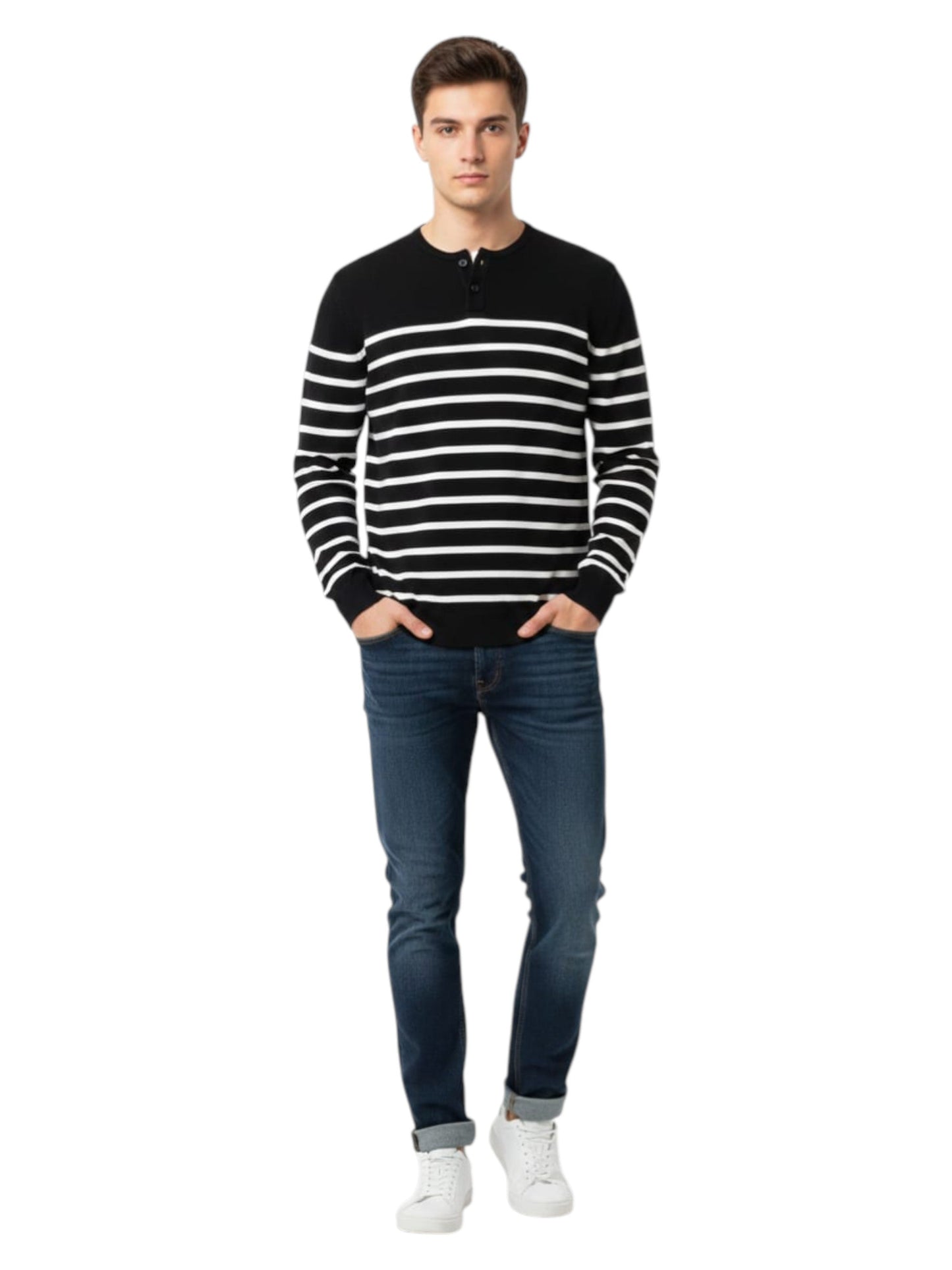 Men's Striped Sweaters,Black/White