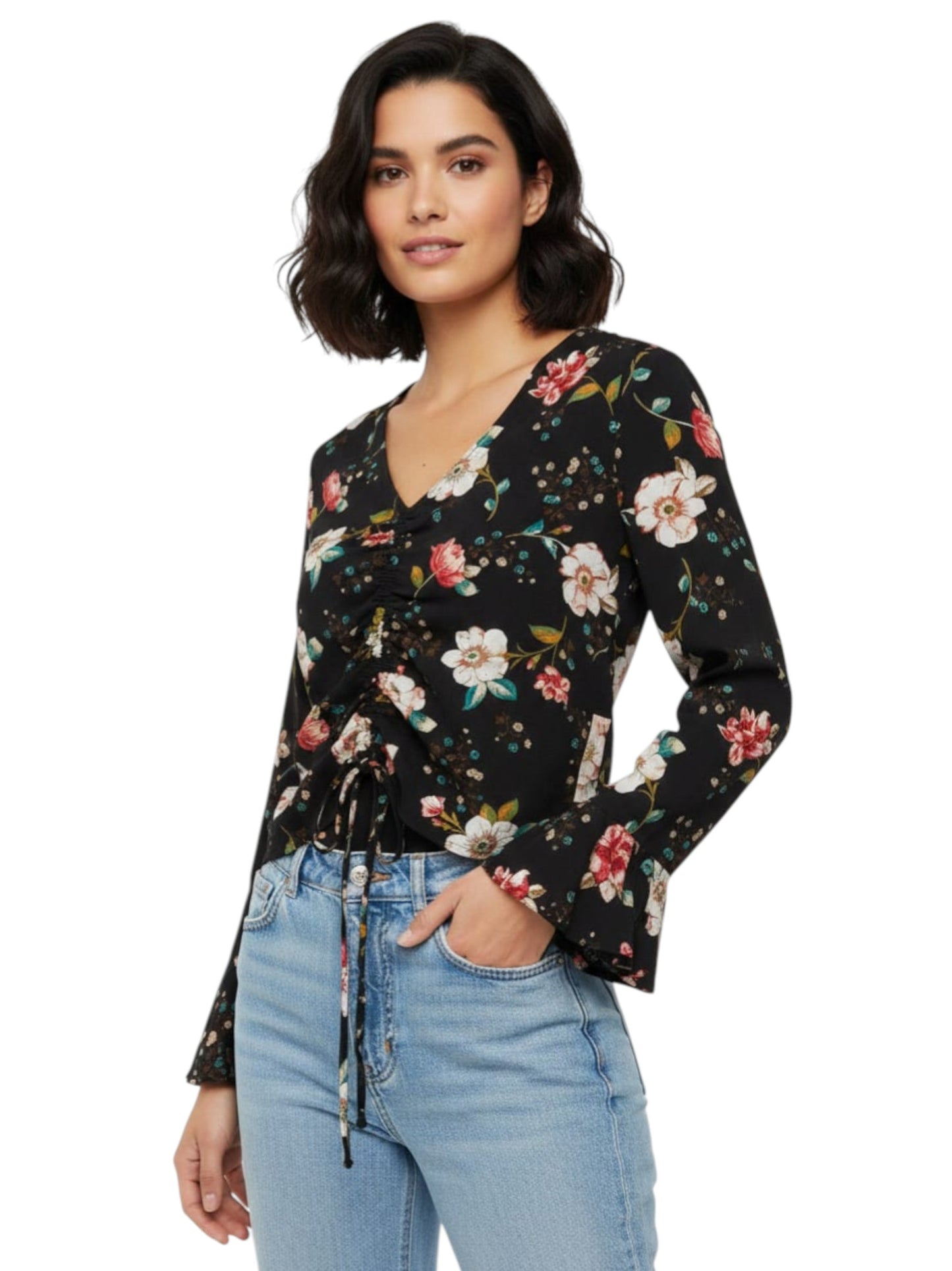 Women's Floral Printed Top,Black