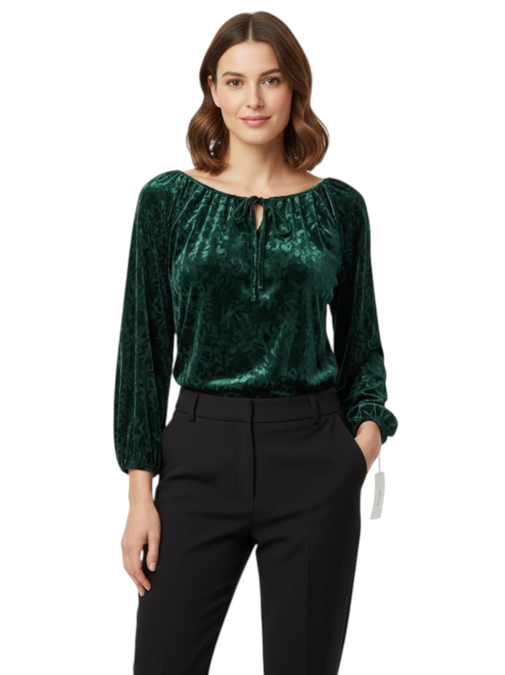 Women's Printed Velvet Top,Dark Green