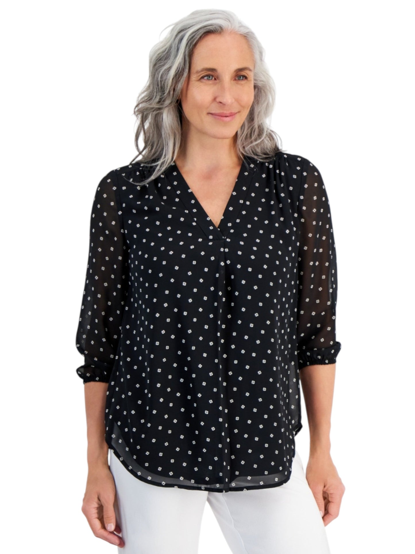 Women's Printed Top,Black/White