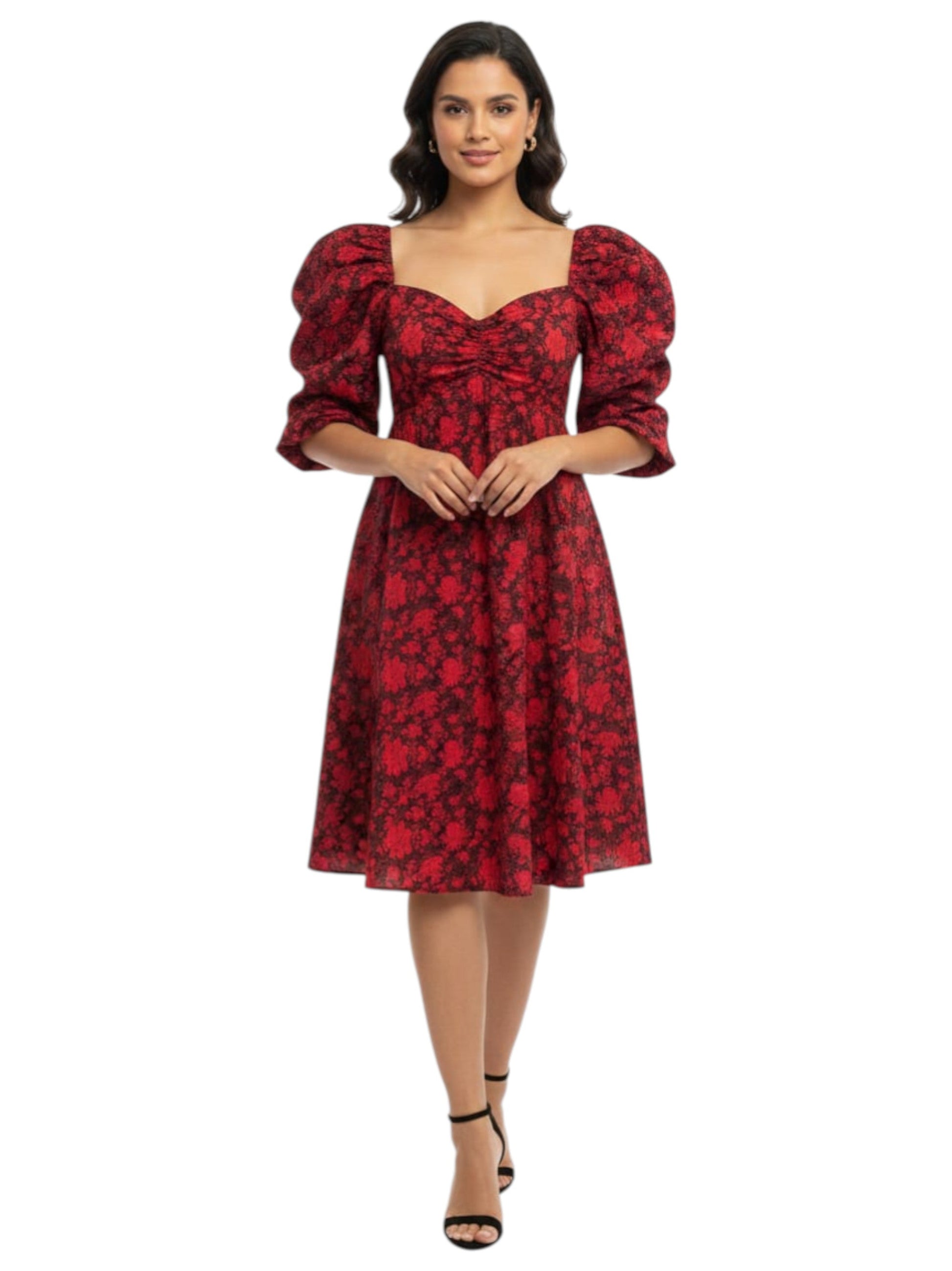 Women's Floral Printed Dress Open Back,Red