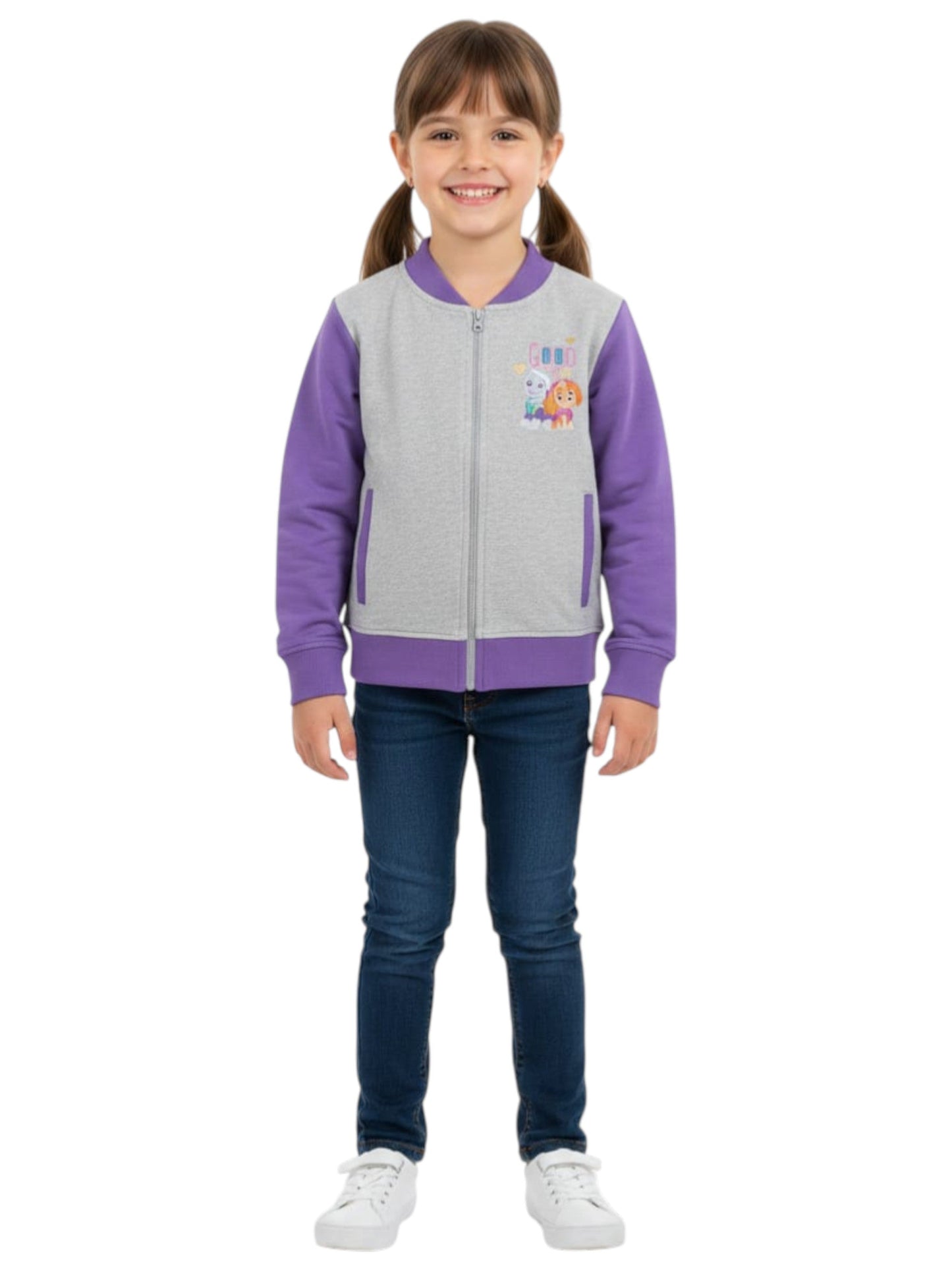 Kids Girl's Printed Sweaters,Grey/Purple