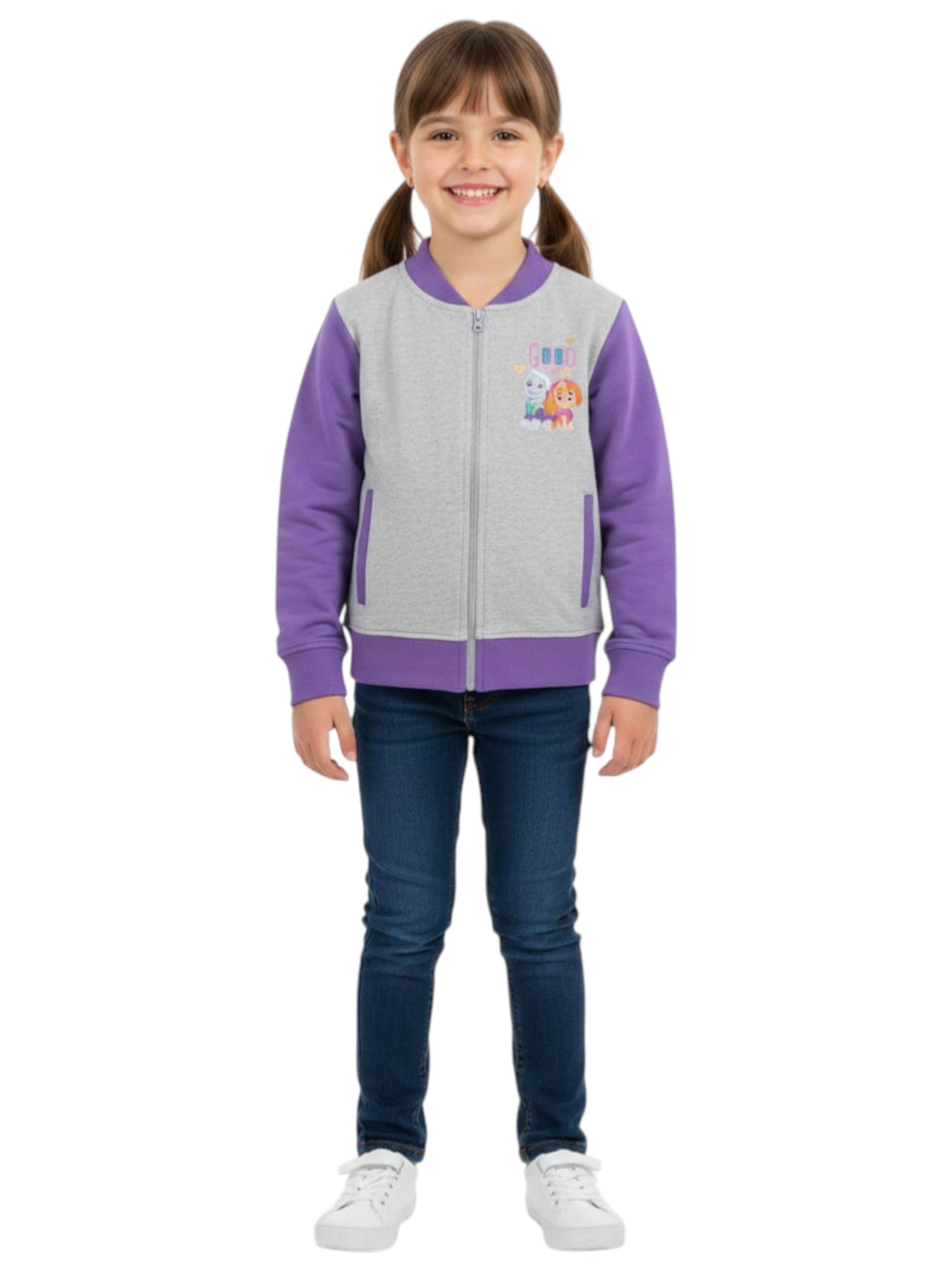 Kids Girl's Printed Sweaters,Grey/Purple