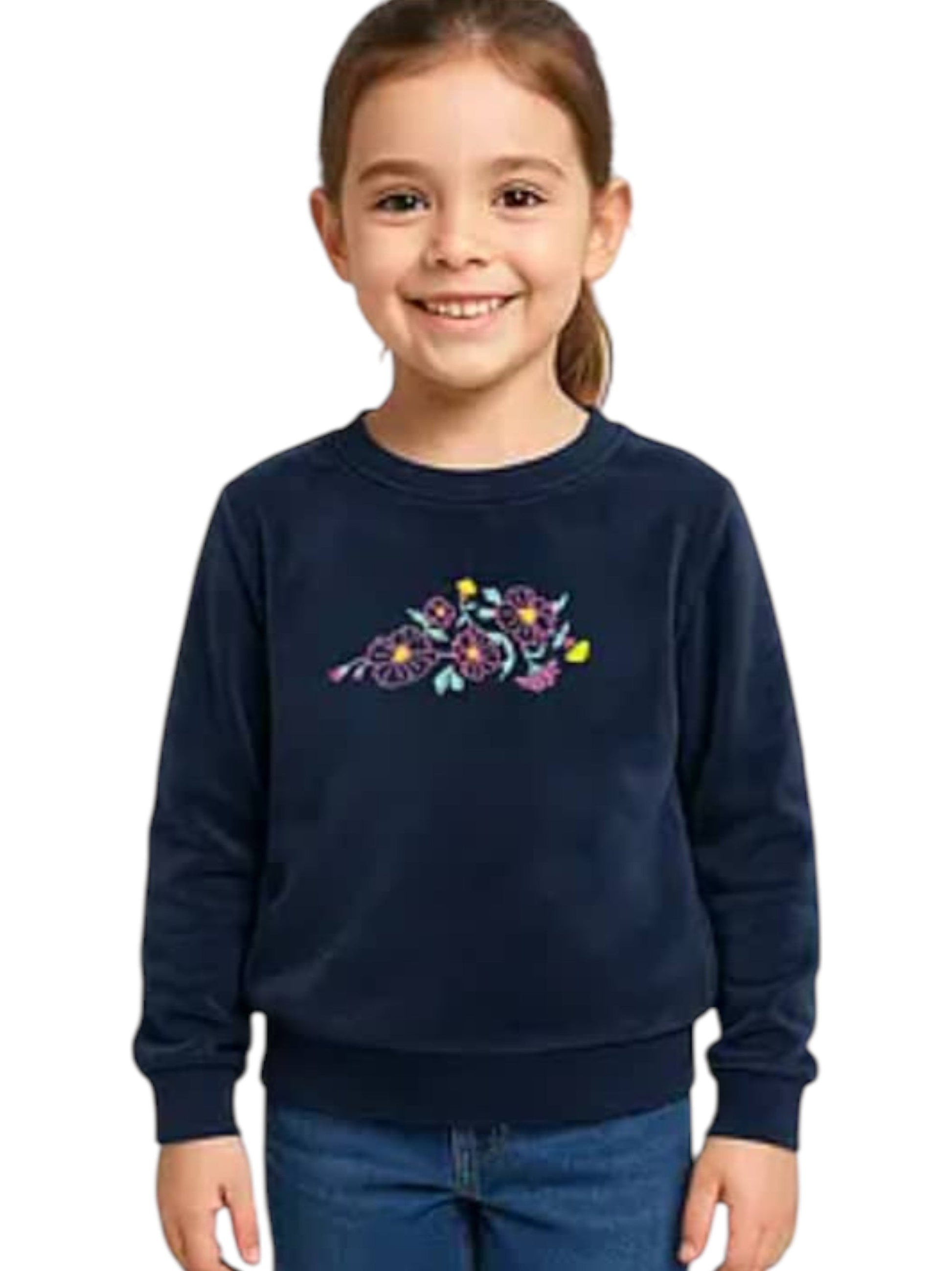 Kids Girl's Floral Printed Top,Navy