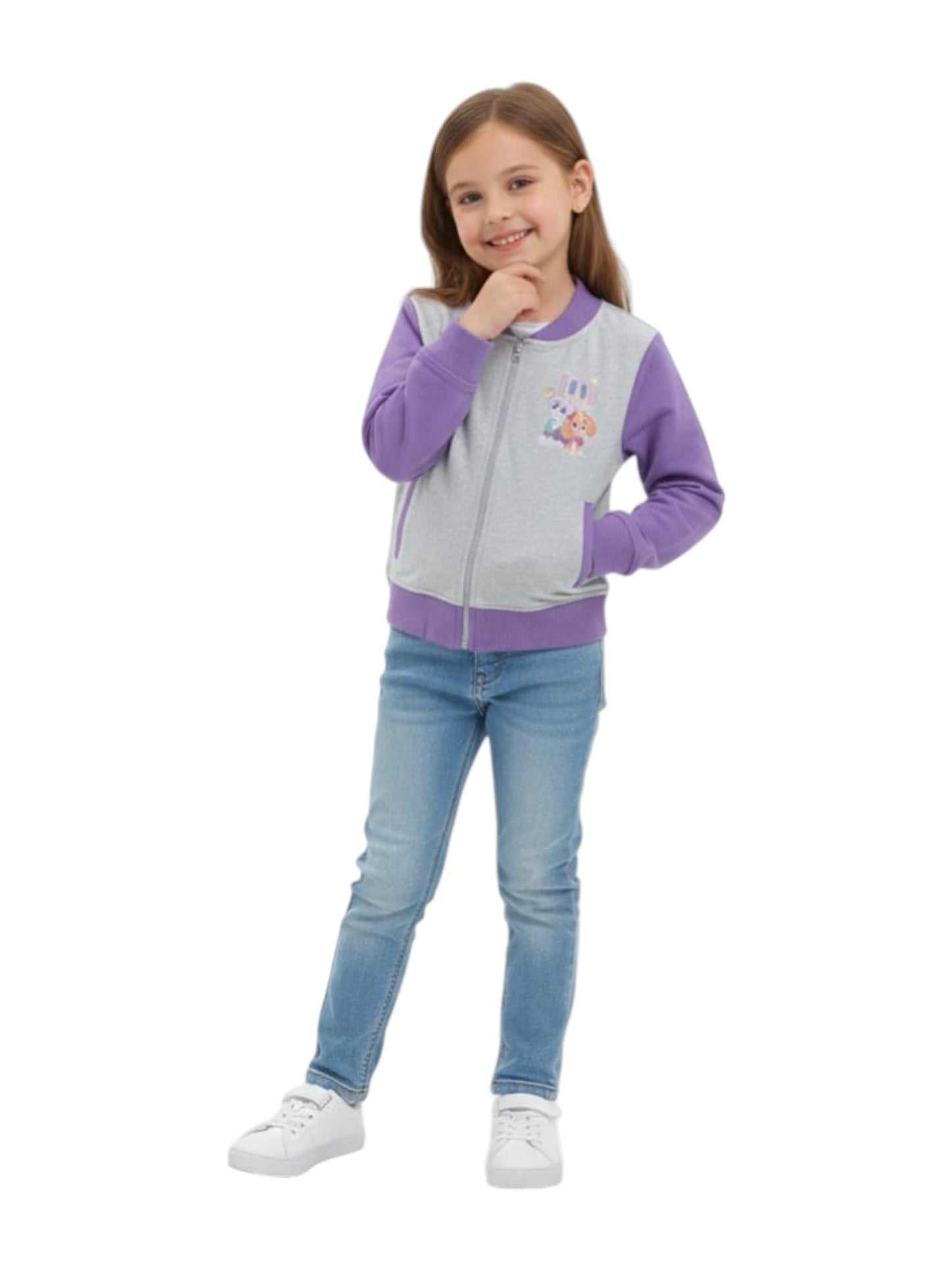 Kids Girl's Printed Sweaters,Grey/Purple