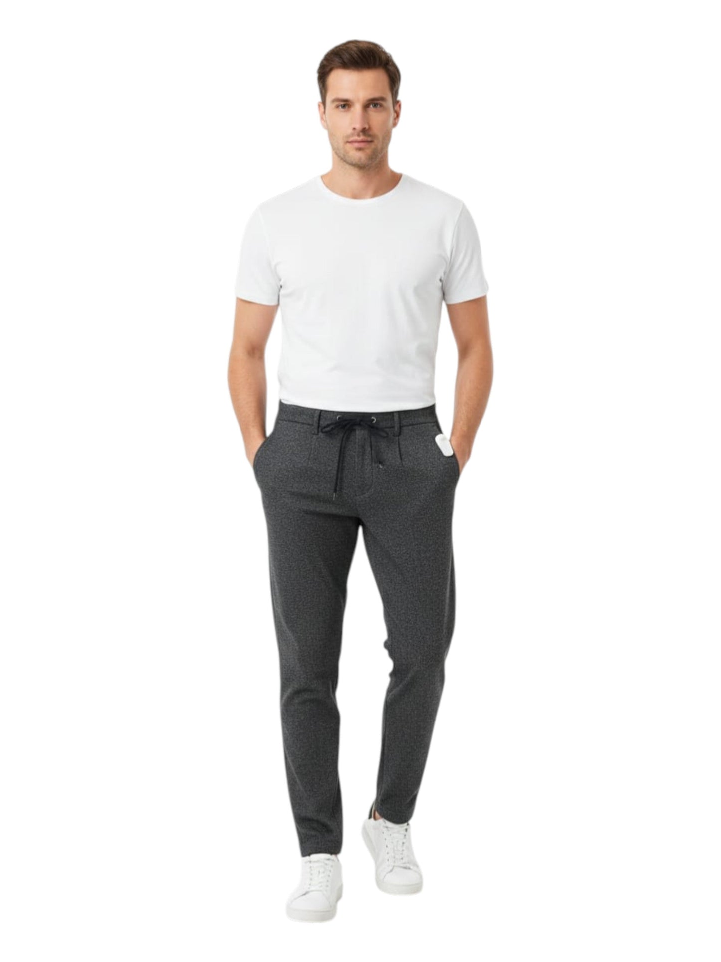 Men's Plain Solid Classic Pant,Black/White