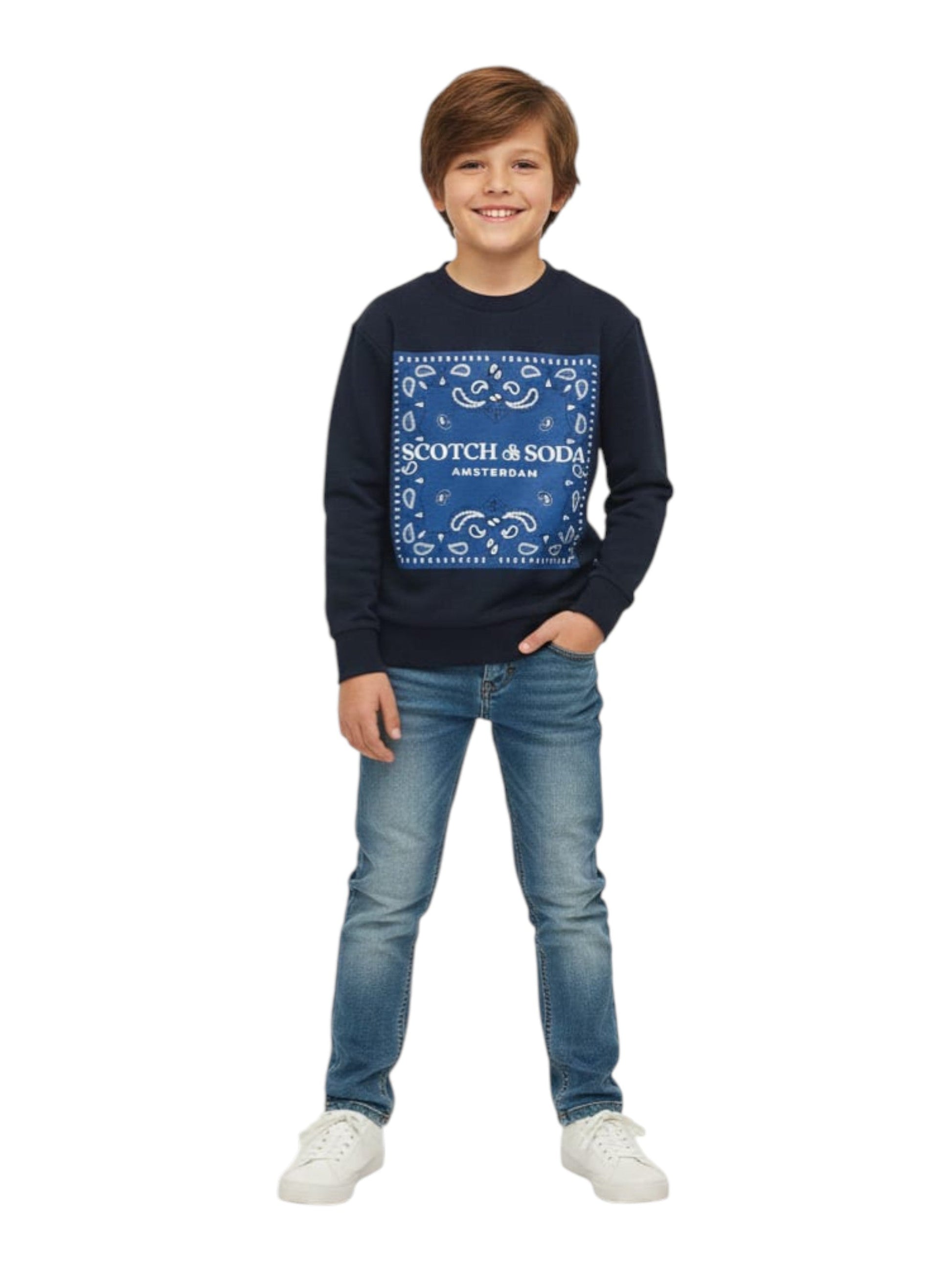 Kids Boy's Brand Logo Printed Sweaters,Navy