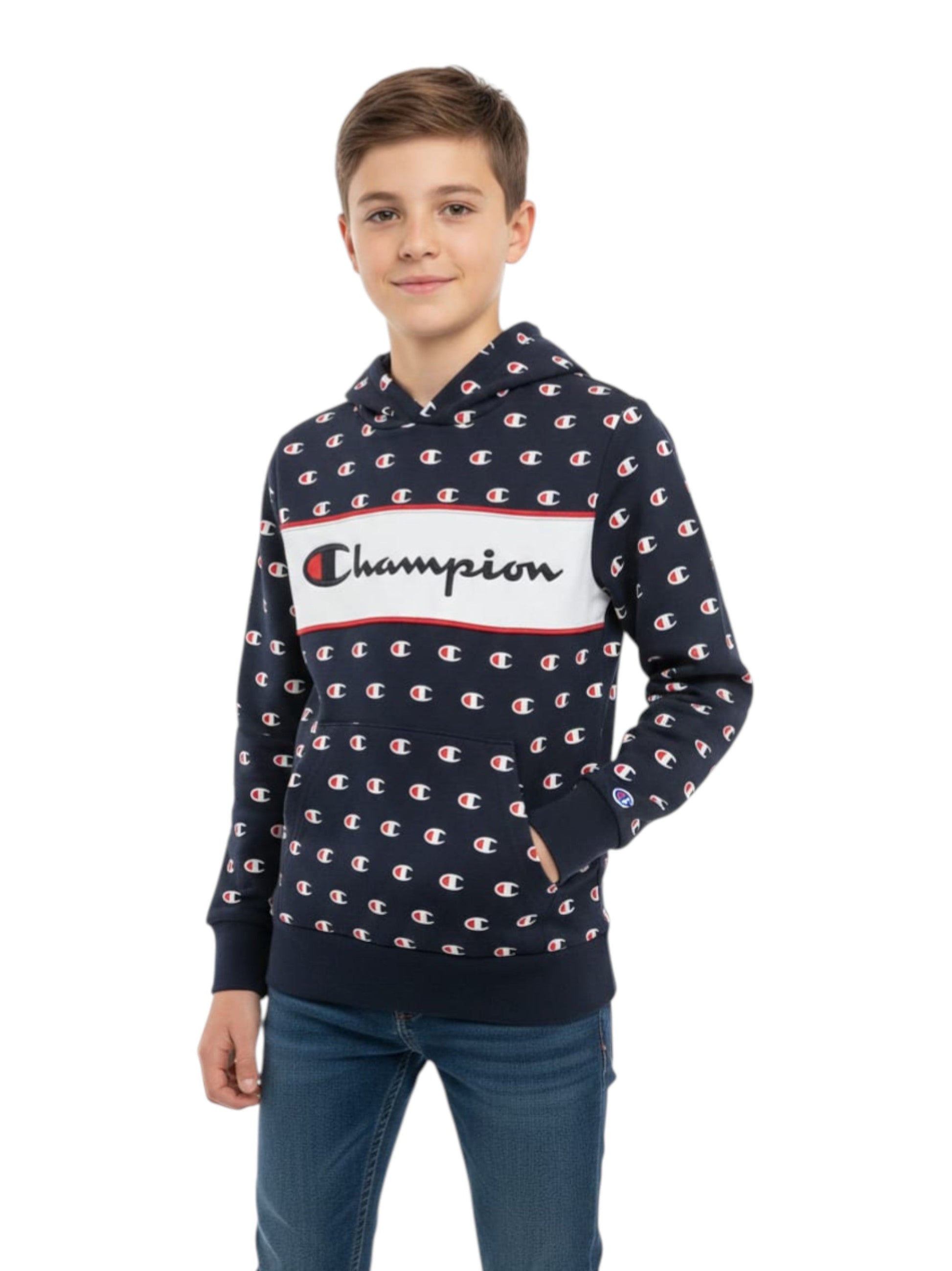 Kids Boy's Brand Logo Printed Hoodie,Navy
