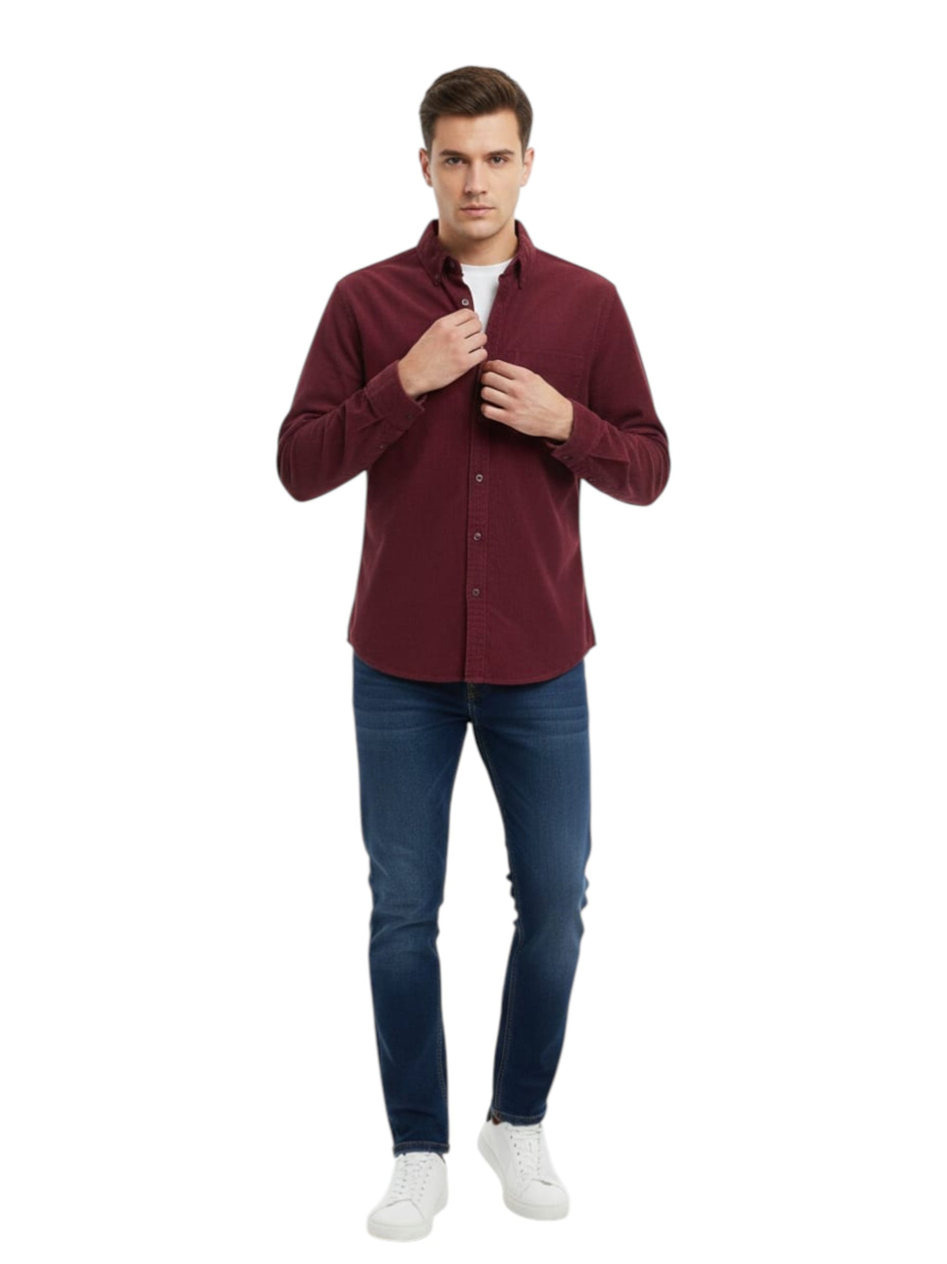 Men's Ribbed Dress Shirt,Burgundy