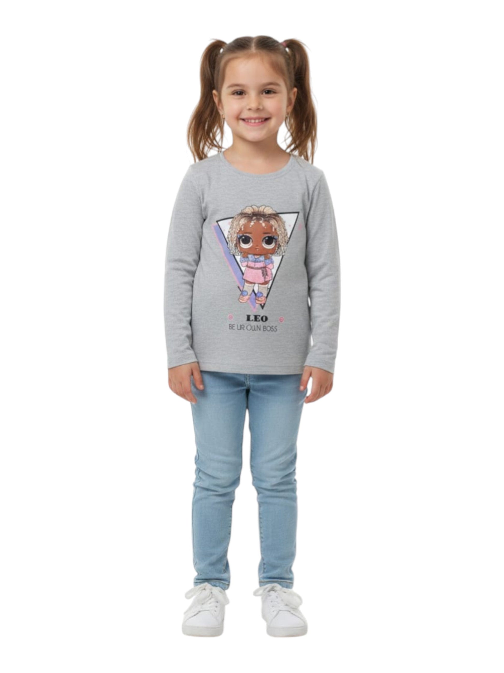 Kids Girl's Printed Top,Grey