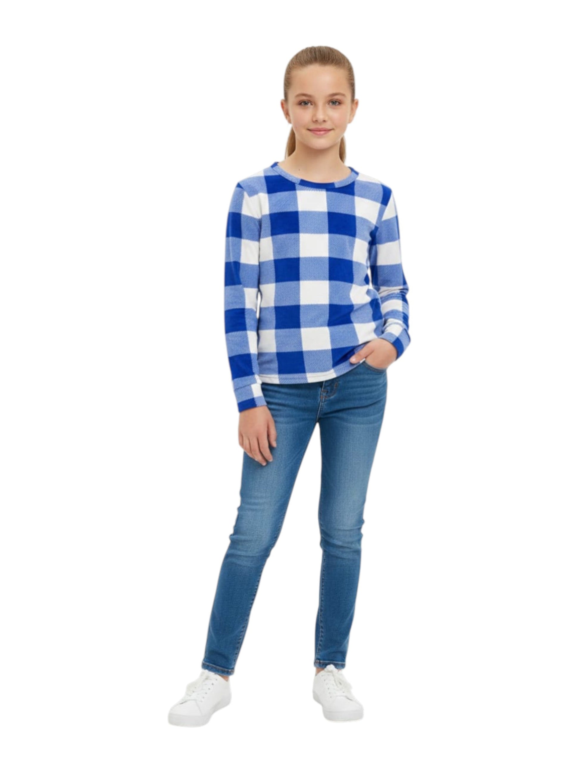 Kids Girl's Plaid Top,Blue/White