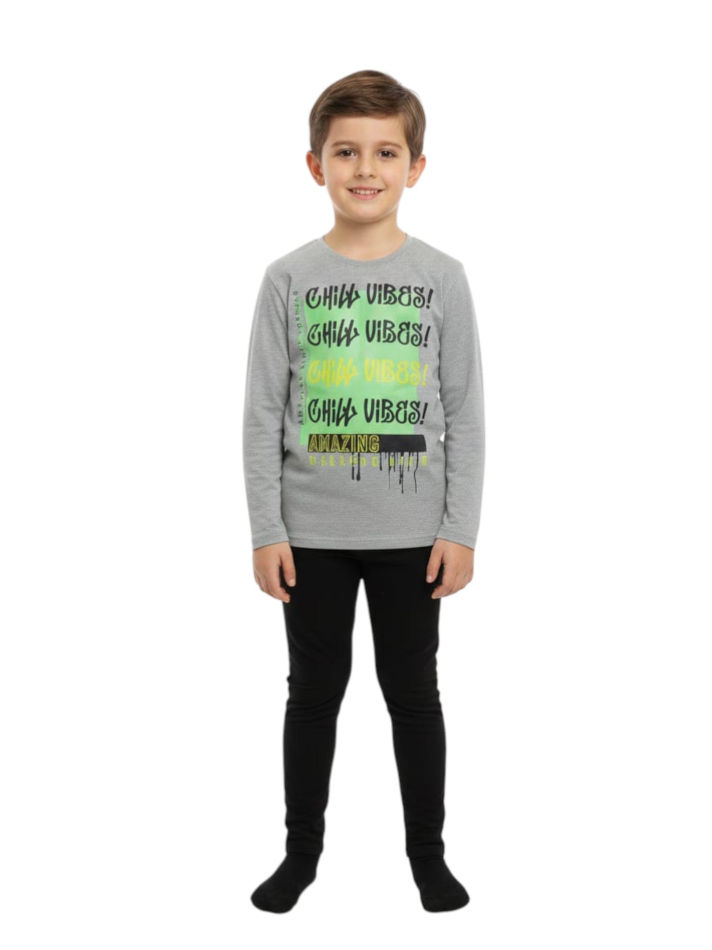 Kids Boy's Printed Pajama Set,Grey
