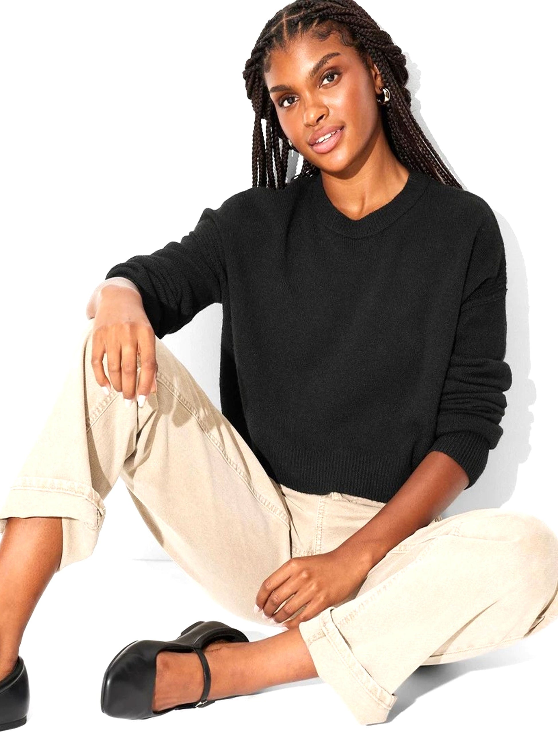 Women's Plain Solid Sweaters,Black