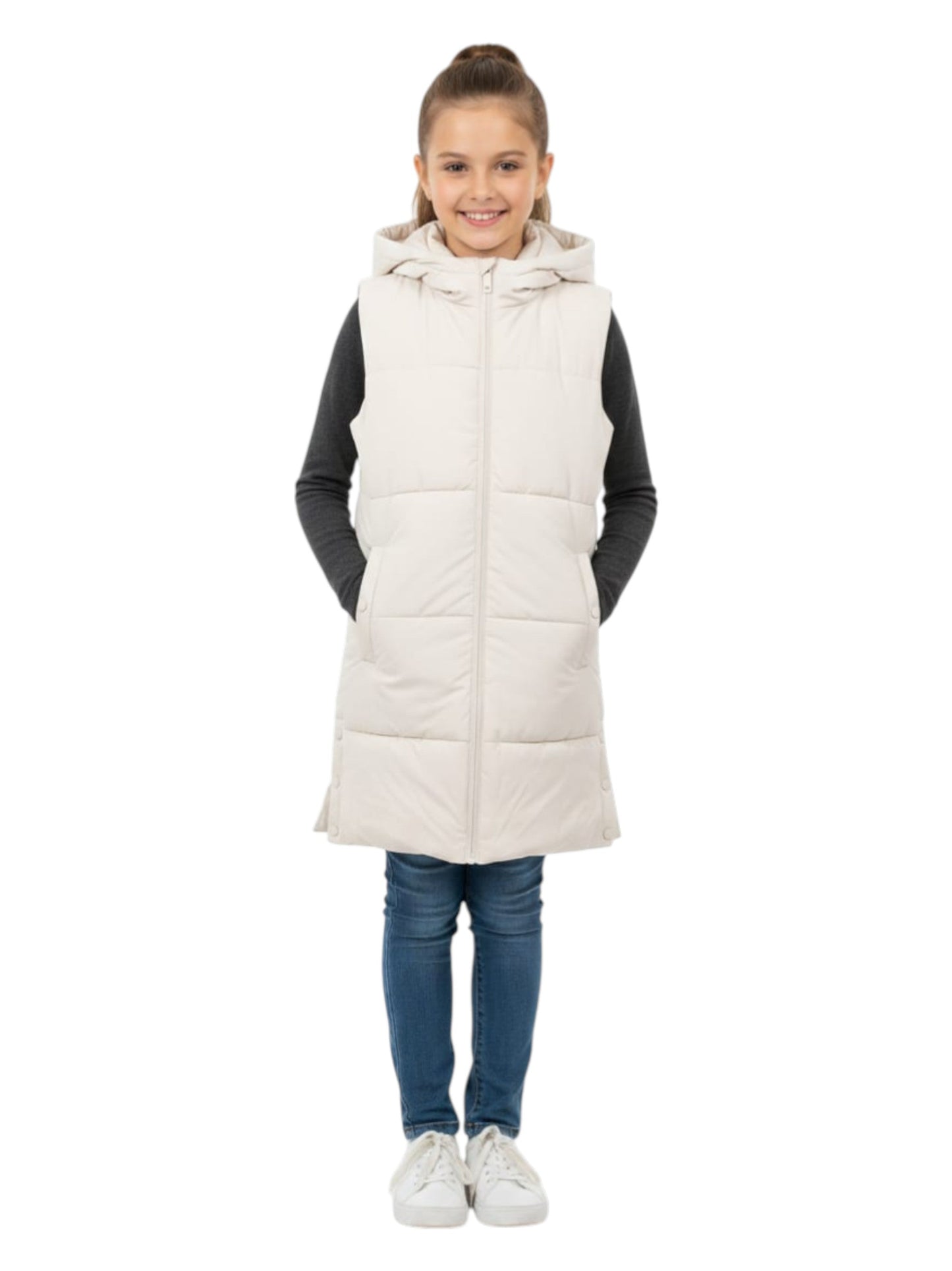 Kids Girl's Quilted Vest,Light Beige
