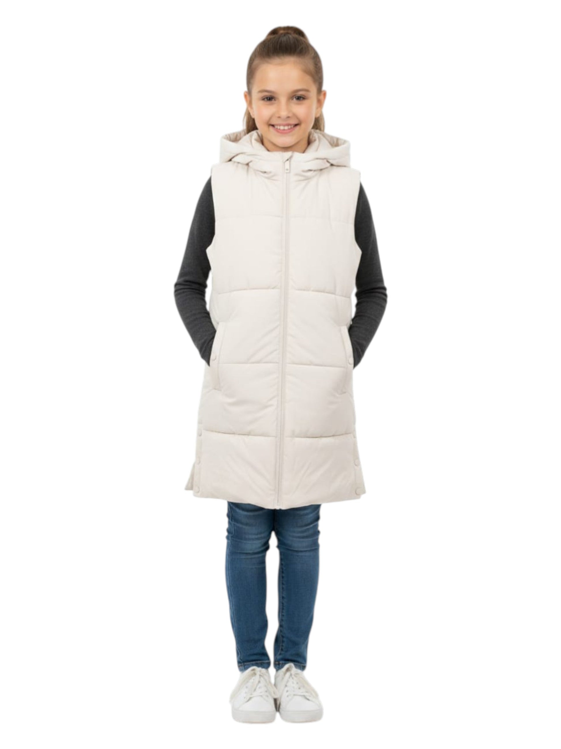 Kids Girl's Quilted Vest,Light Beige