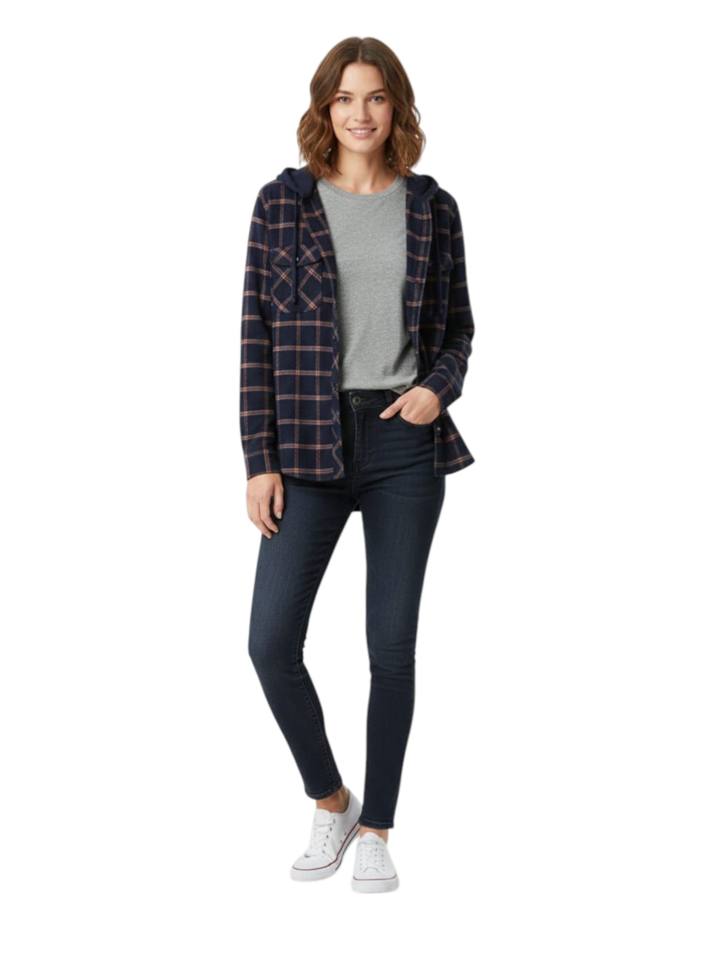 Women's Plaid Chemise,Navy