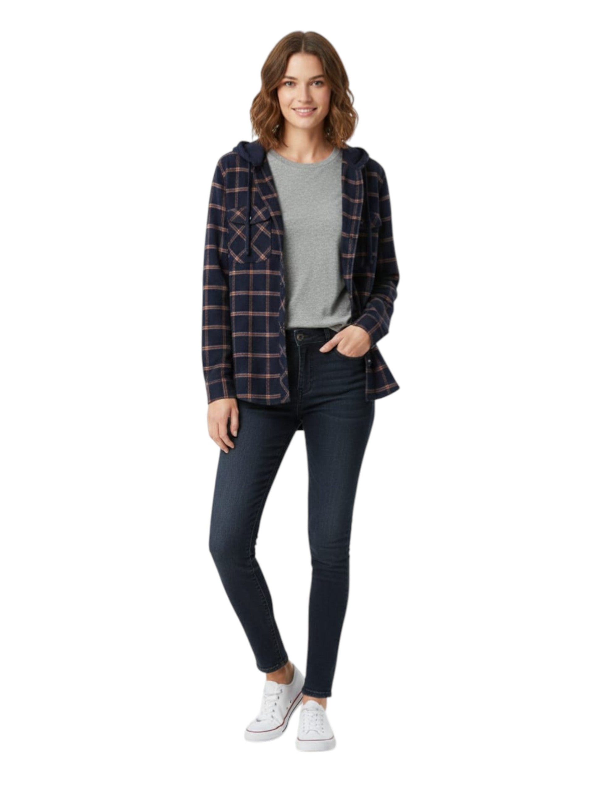 Women's Plaid Chemise,Navy