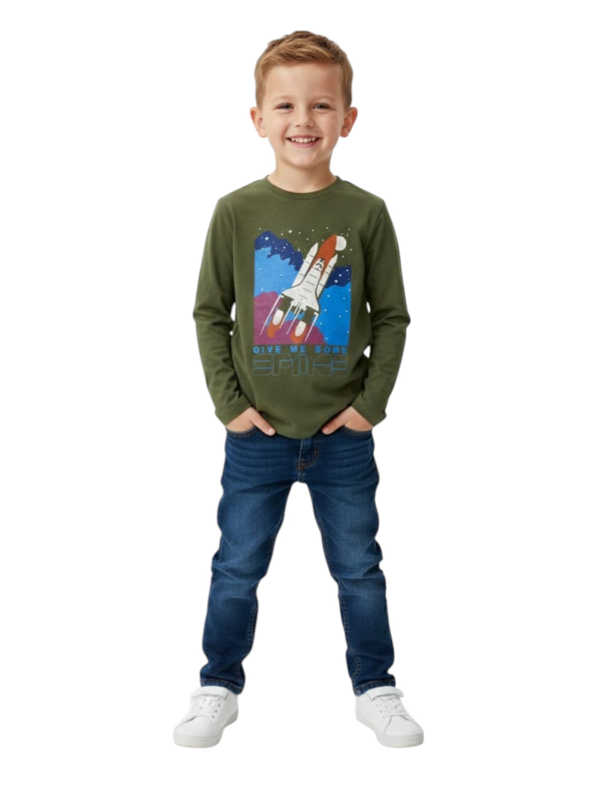 Kids Boy's Graphic Printed Top,Olive