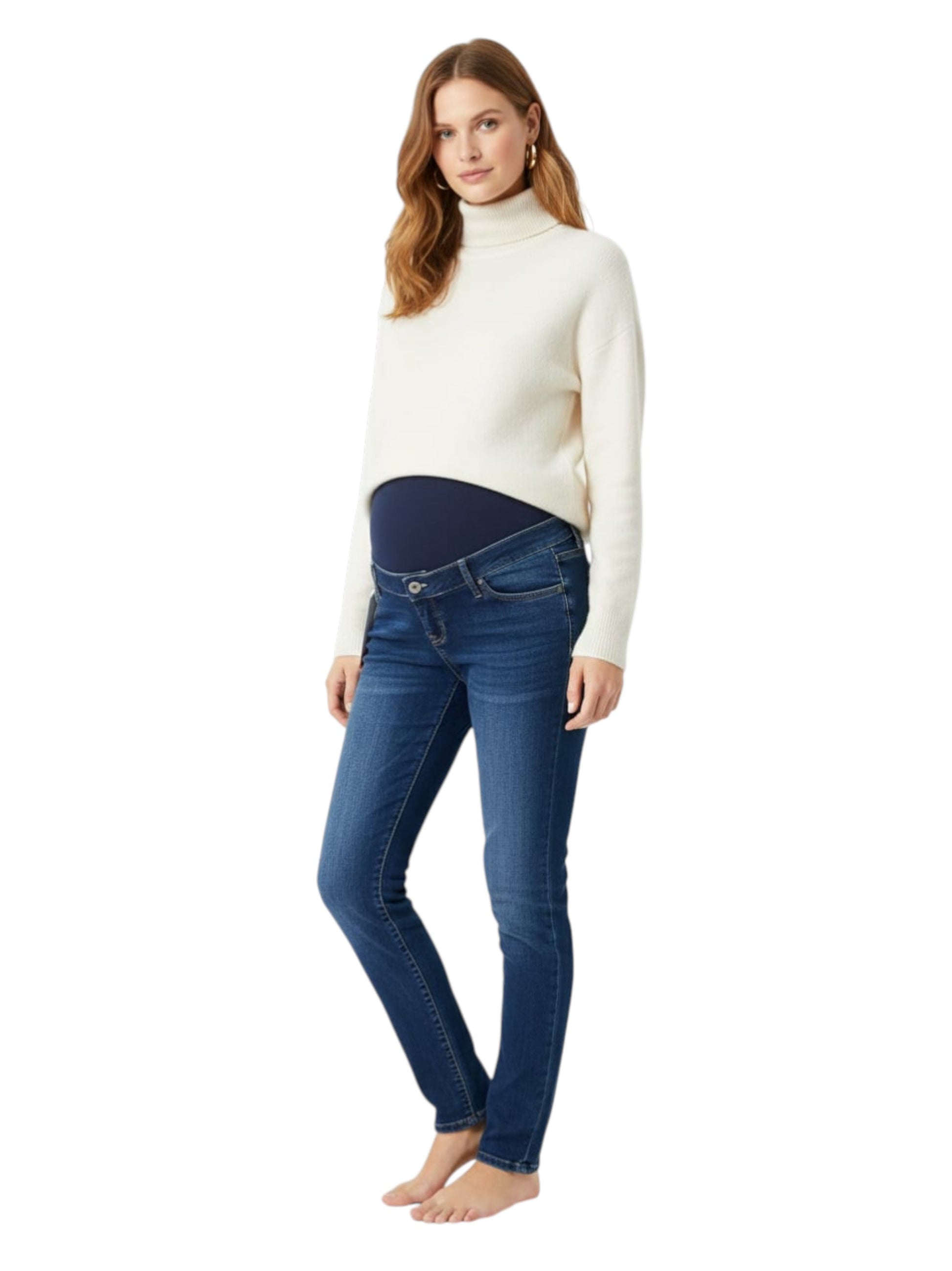Women's Washed Pregnant Jeans,Navy