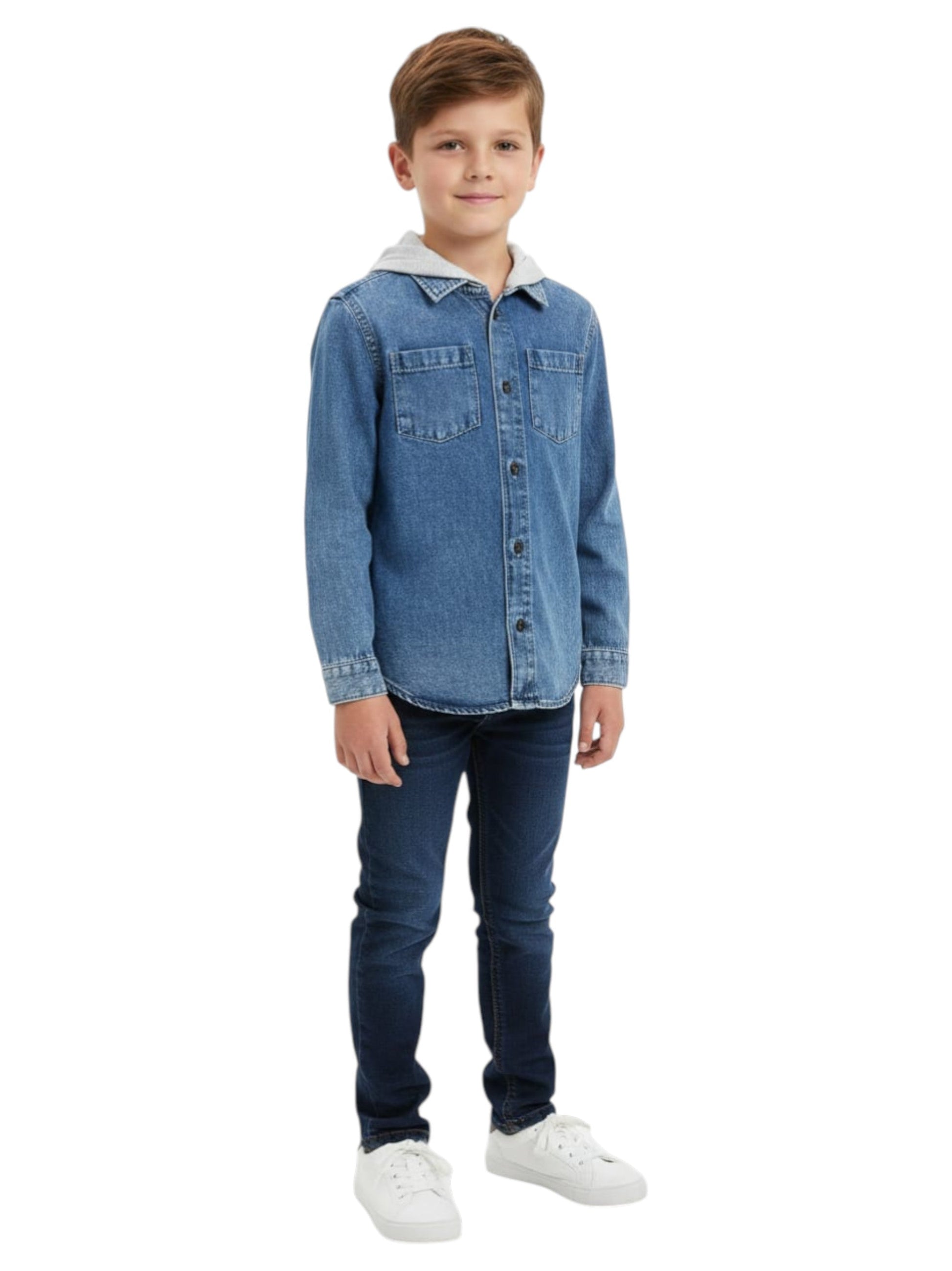 Kids Boy's Plain Solid Denim Chemise,Blue