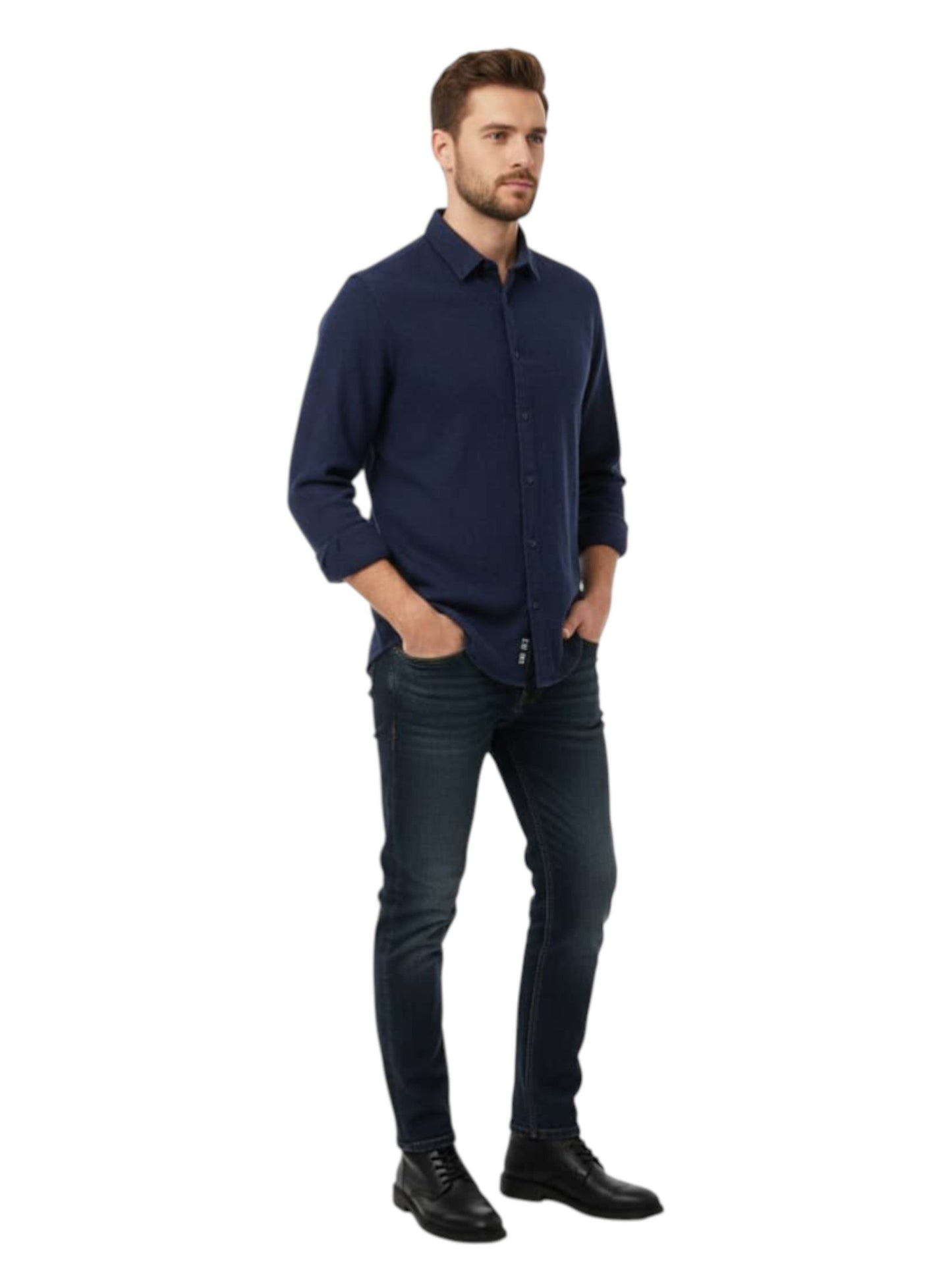 Men's Plain Solid Dress Shirt,Navy