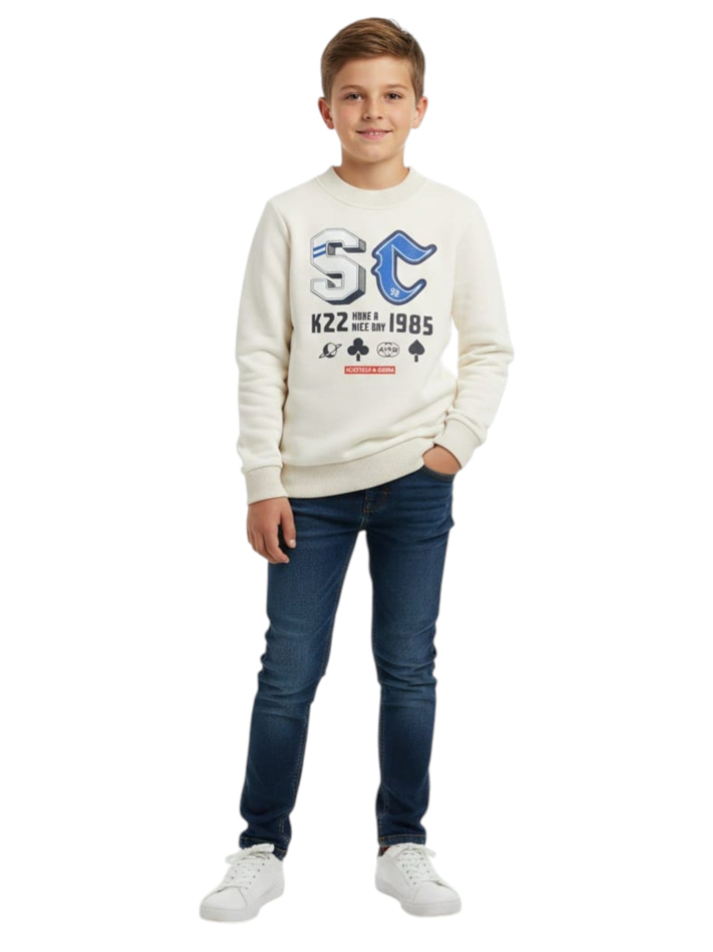 Kids Boy's Printed Sweaters,Light Beige