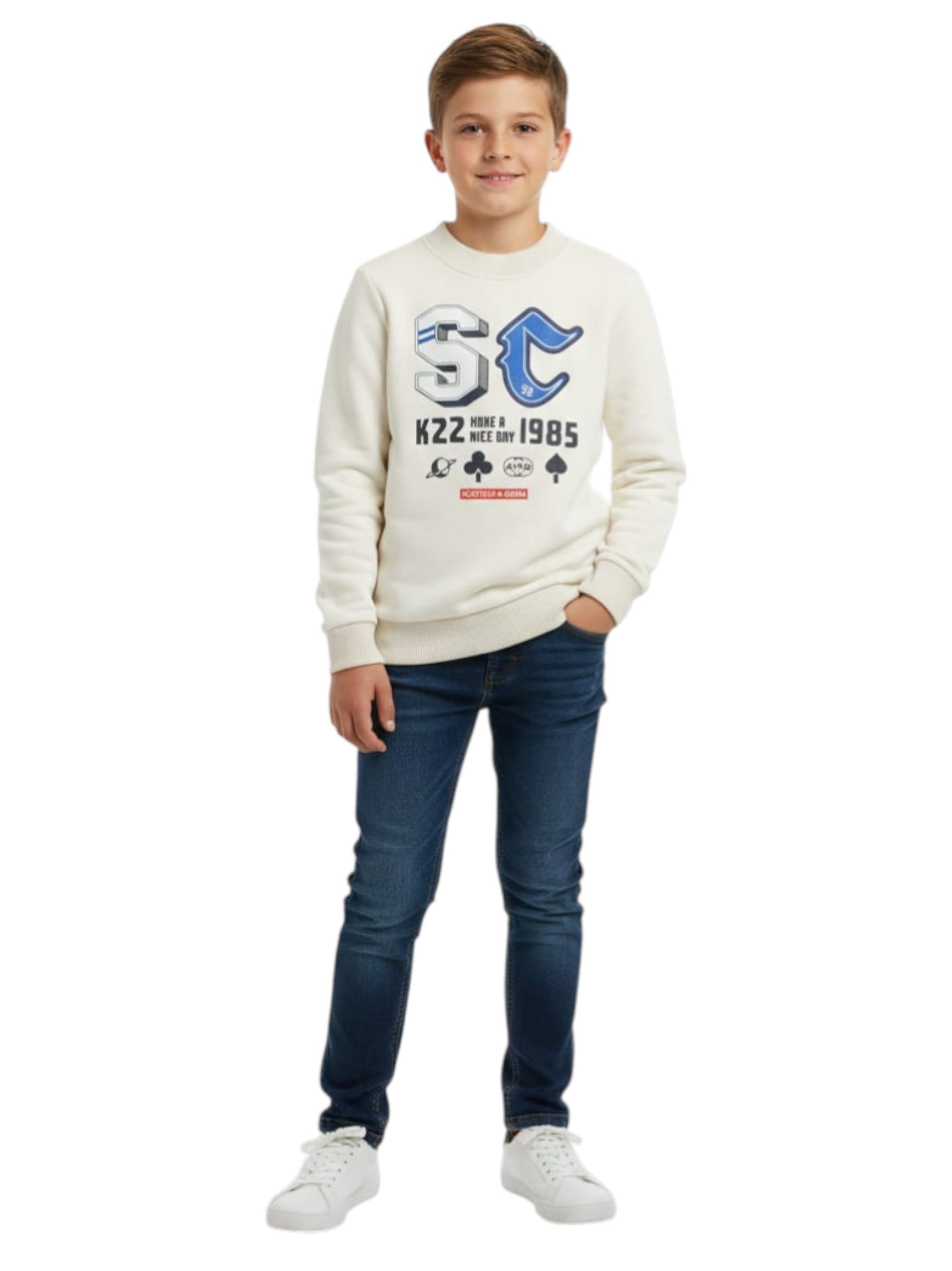 Kids Boy's Printed Sweaters,Light Beige
