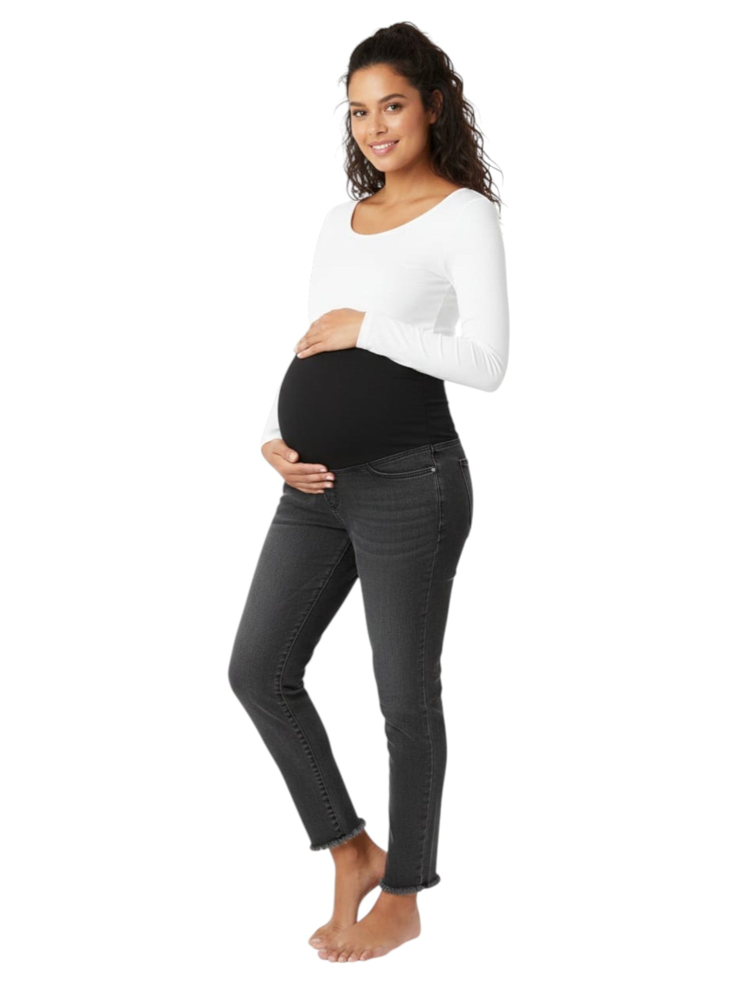 Women's Plain Pregnant Jeans,Dark Grey