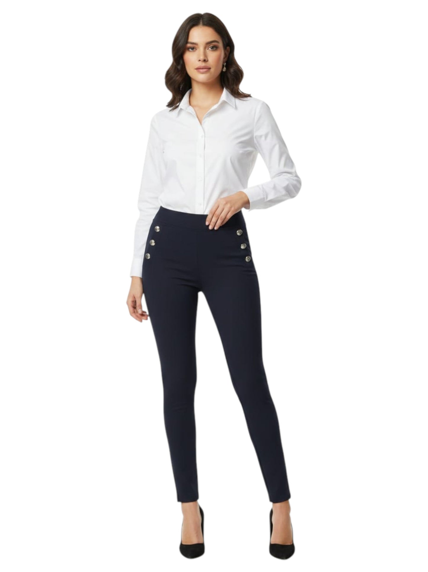 Women's Plain Solid Classic Pant,Navy