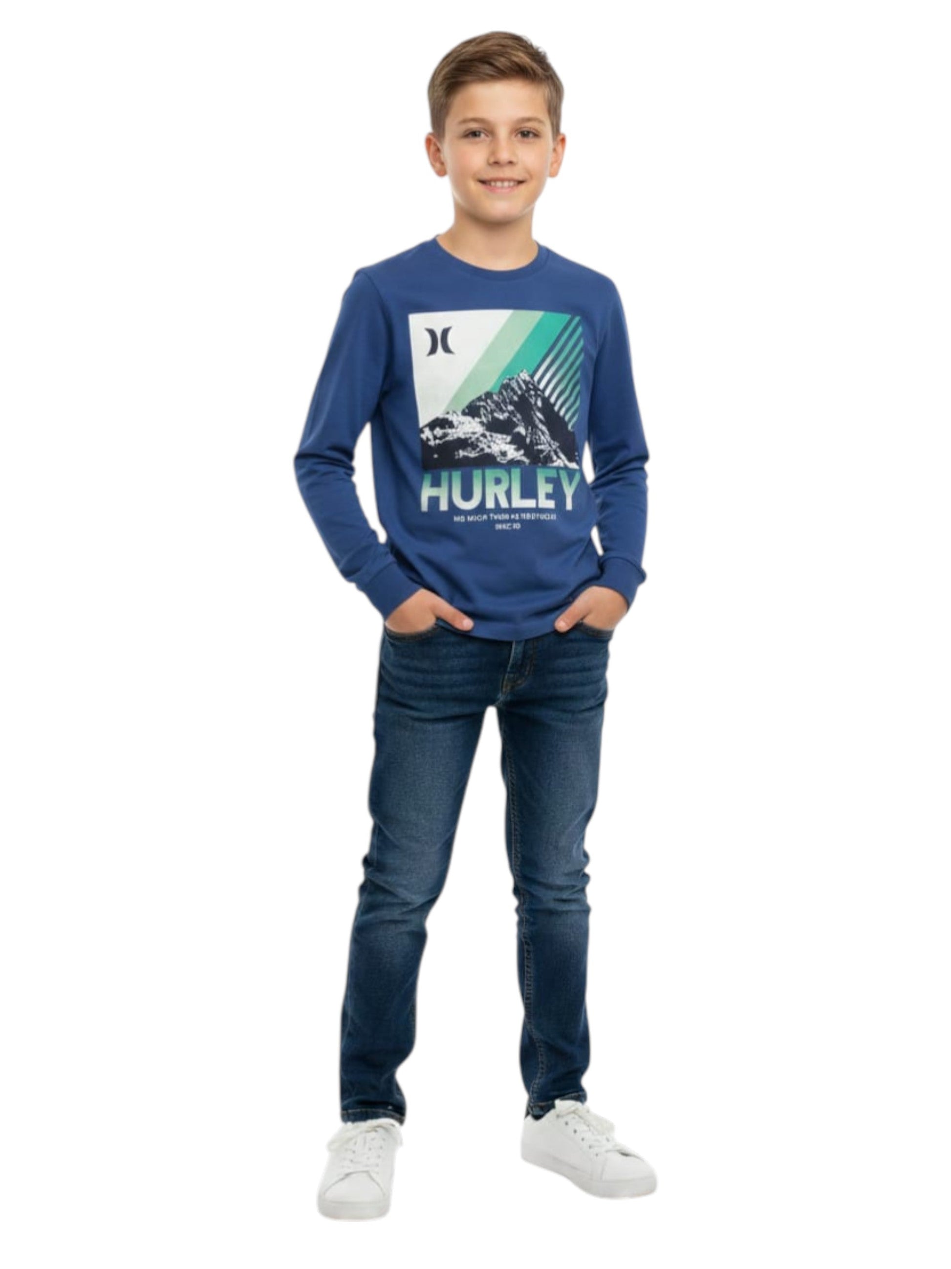 Kids Boy's Brand Logo Printed Top, Light Navy