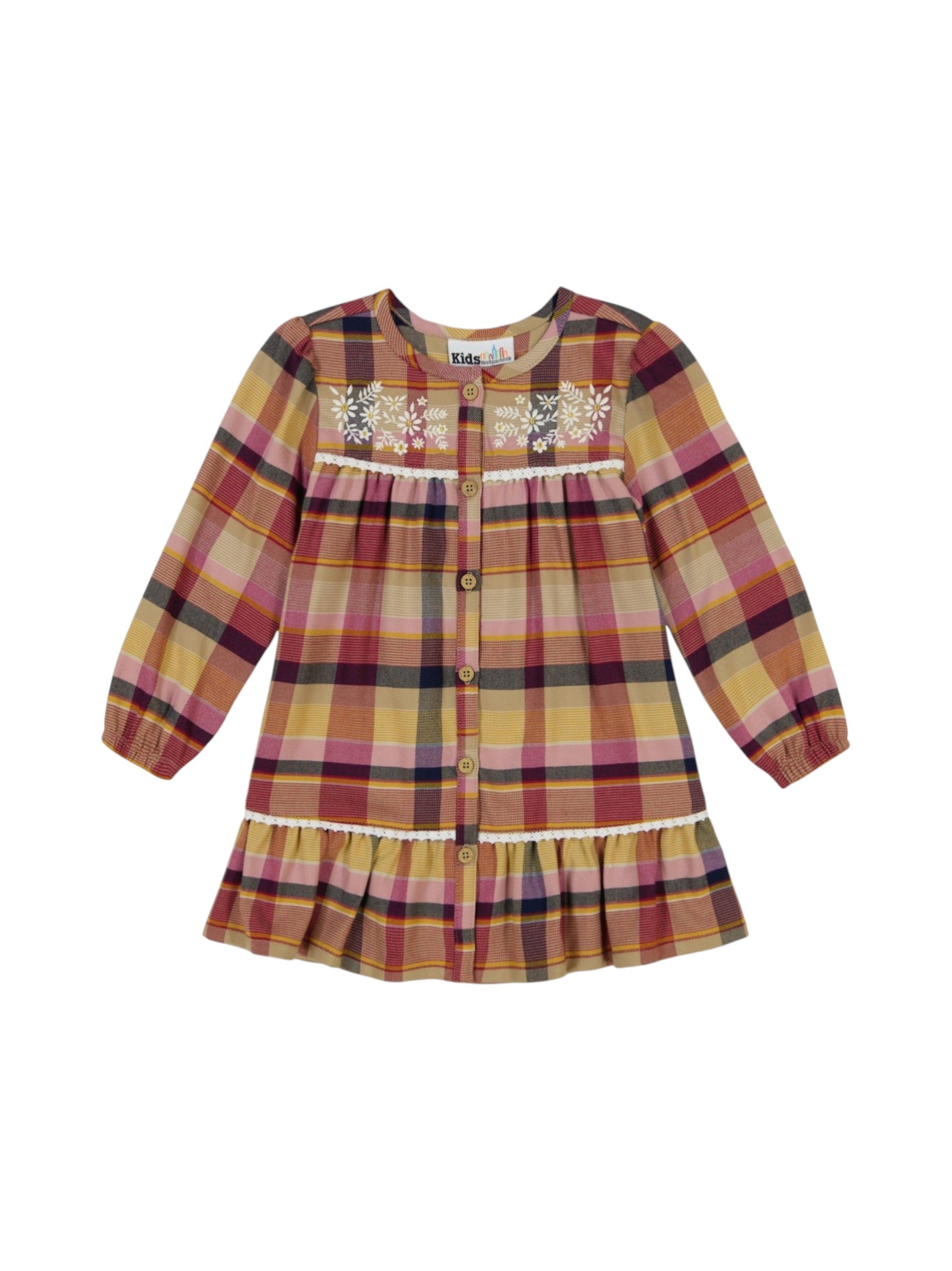 Kids Girl's Plaid Dress,Multi