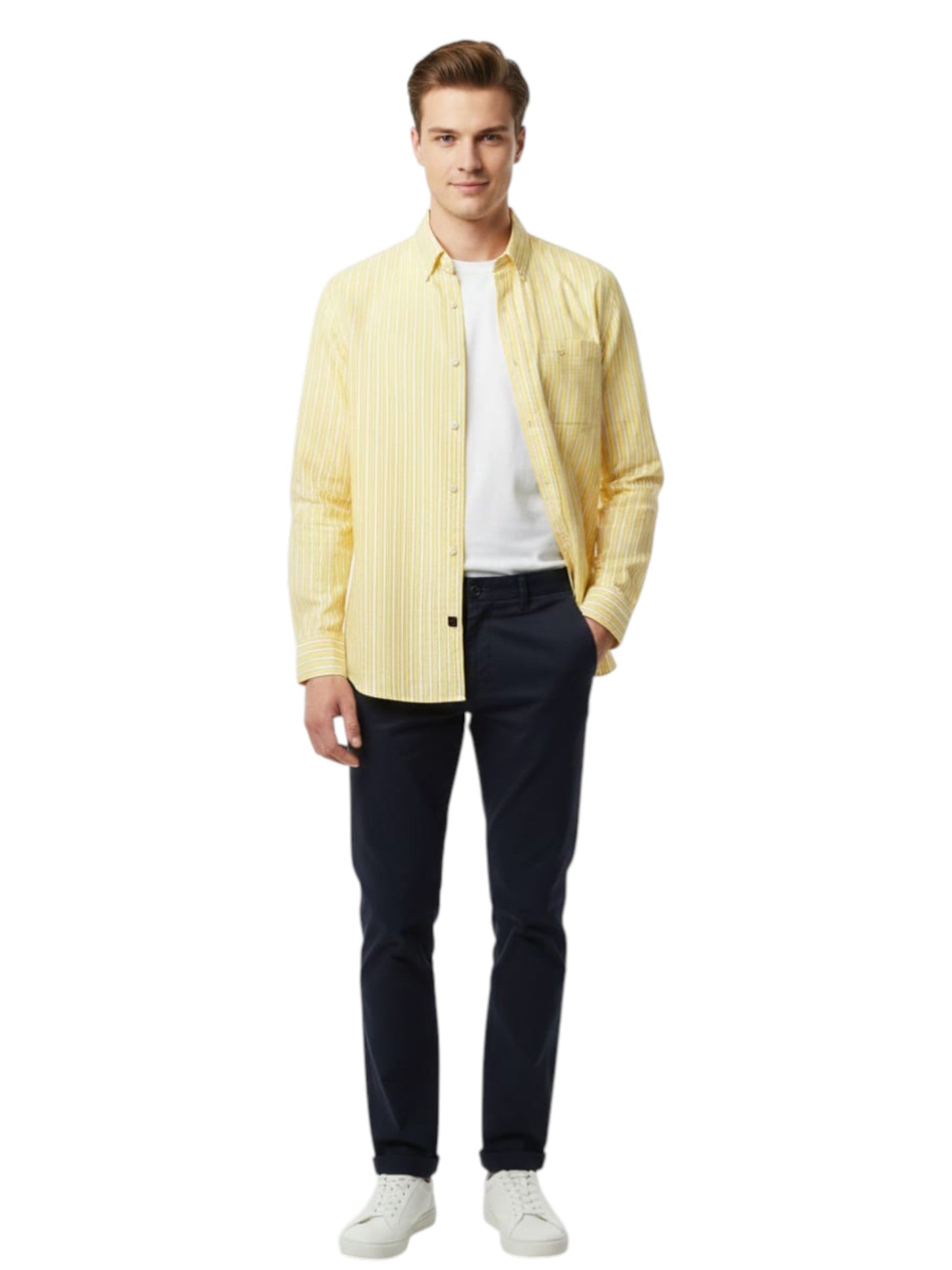 Men's Striped Dress Shirt,Yellow