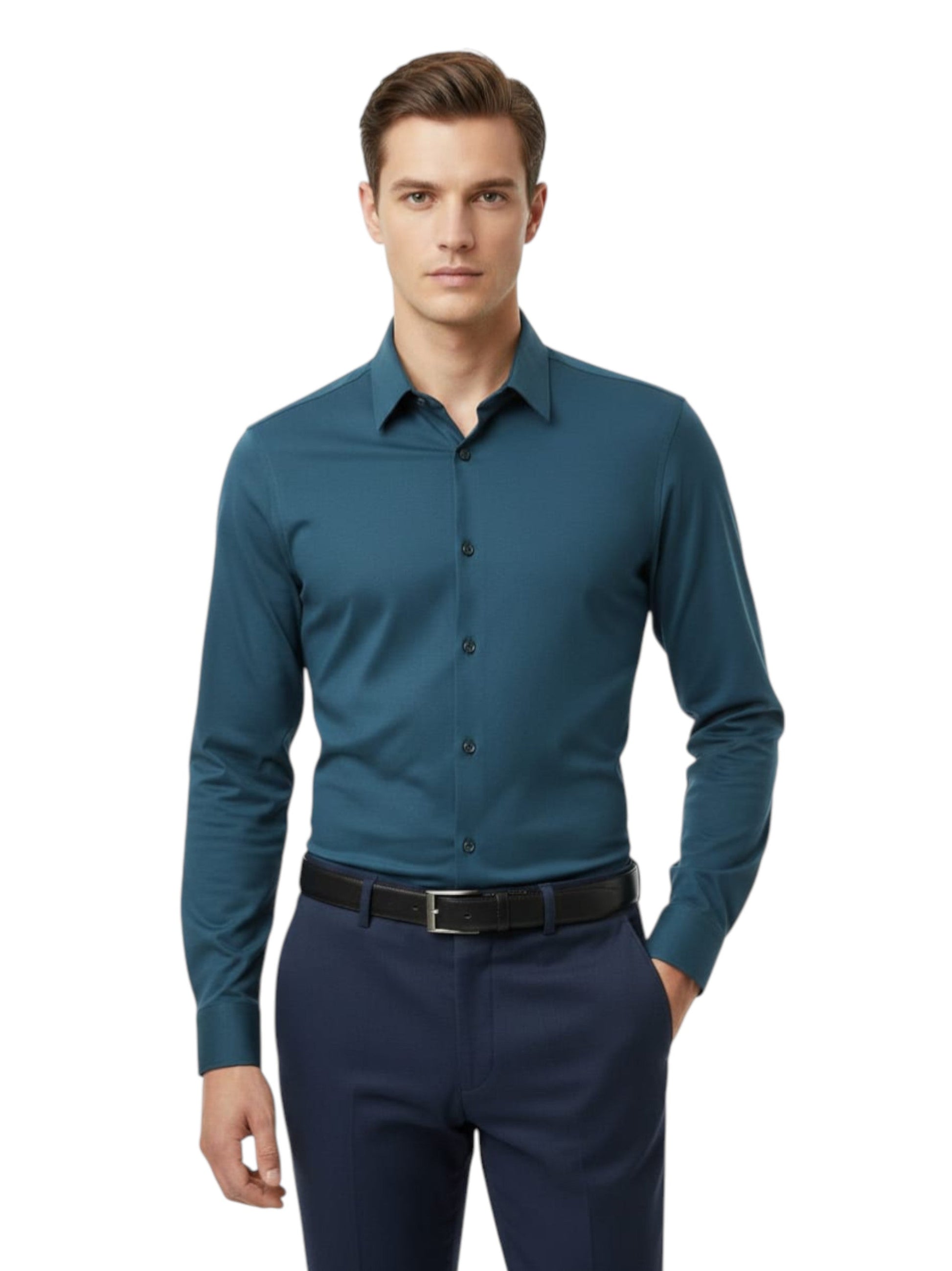 Men's Plain Solid Dress Shirt,Navy