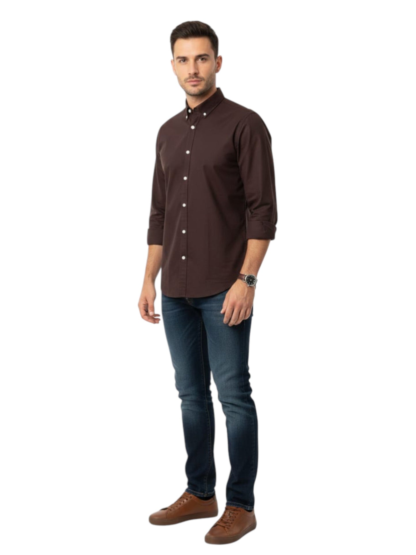 Men's Plain Solid Dress Shirt,Brown